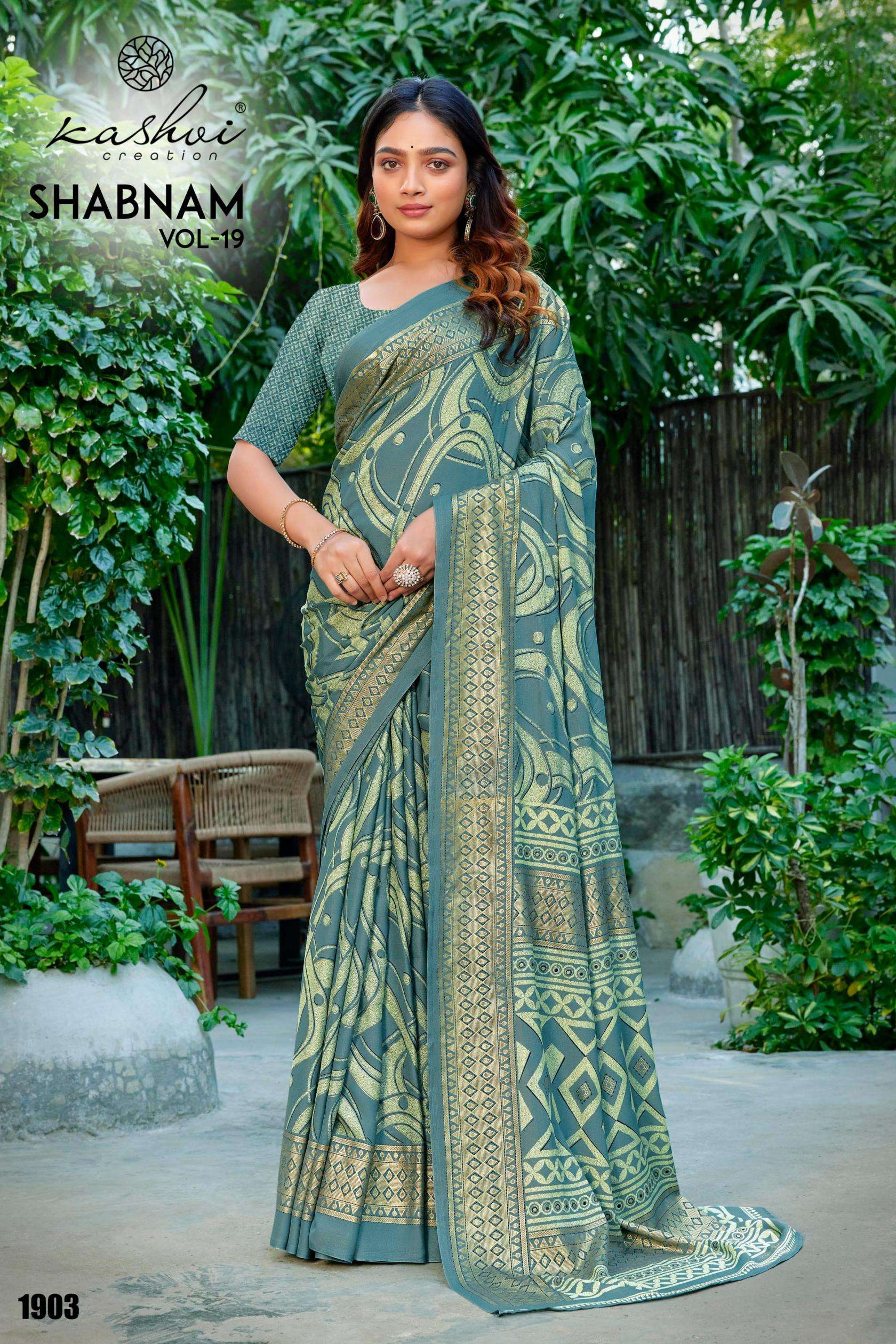 Kashvi Creation Presents Shabnam Vol-19 Dull Moss Foil Print Sarees Catalog Wholesaler And Exporter In Surat