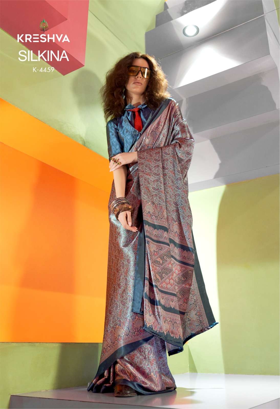 Kreshva Presents Silkina Super Spanish Satin Shop Trendy Sarees Catalog Wholesaler And Exporter 