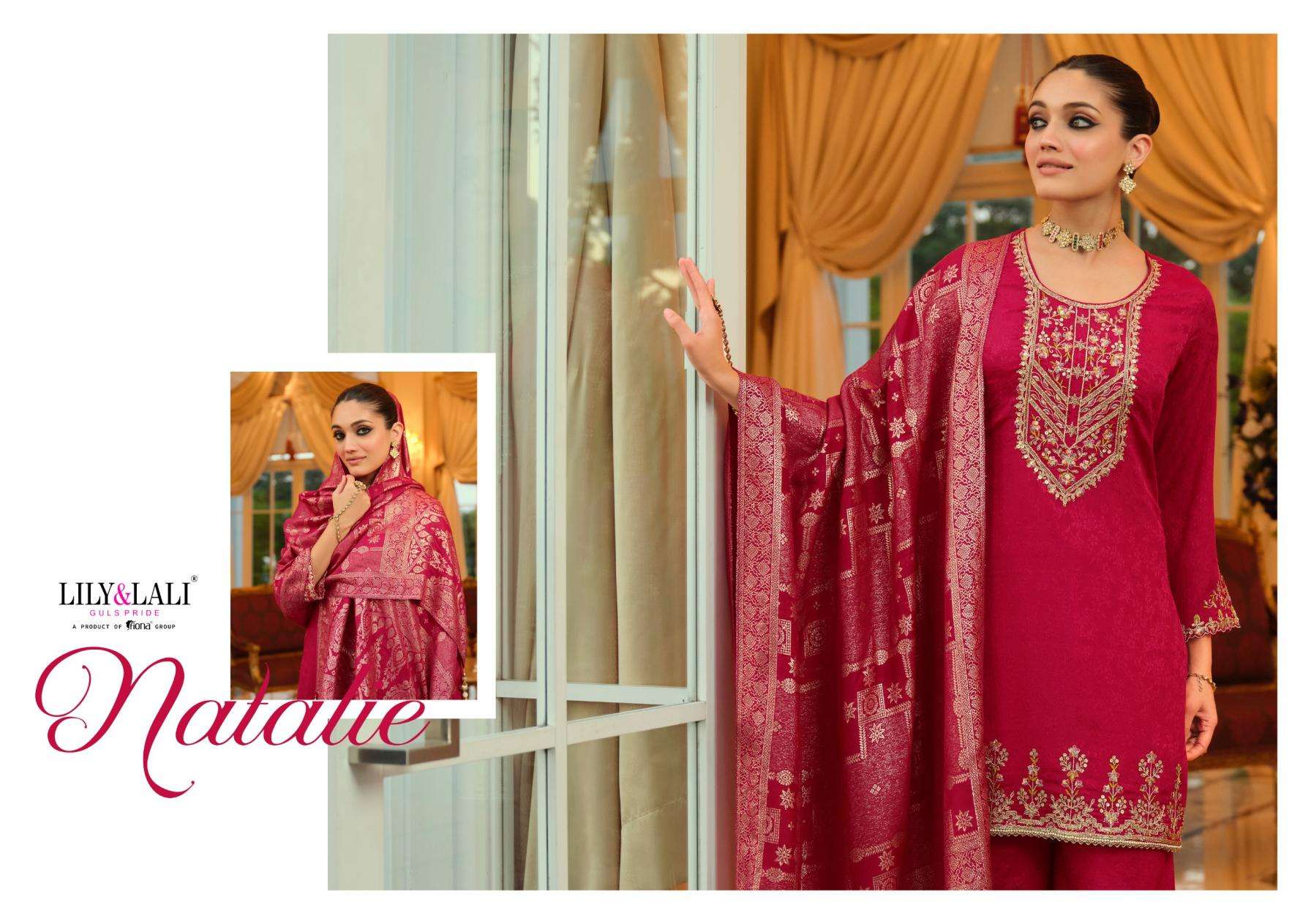 Lily & Lali Presents Natalie Jacquard Chinon Silk Fully Stitch Party Wear Plazzo Salwar Suits Catalog Wholesaler And Exporter 