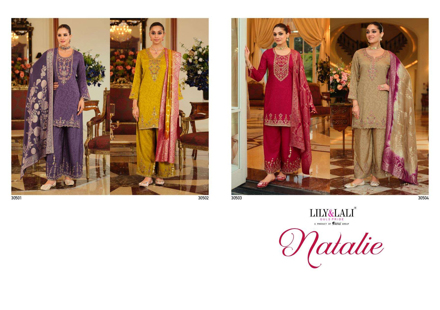 Lily & Lali Presents Natalie Jacquard Chinon Silk Fully Stitch Party Wear Plazzo Salwar Suits Catalog Wholesaler And Exporter 