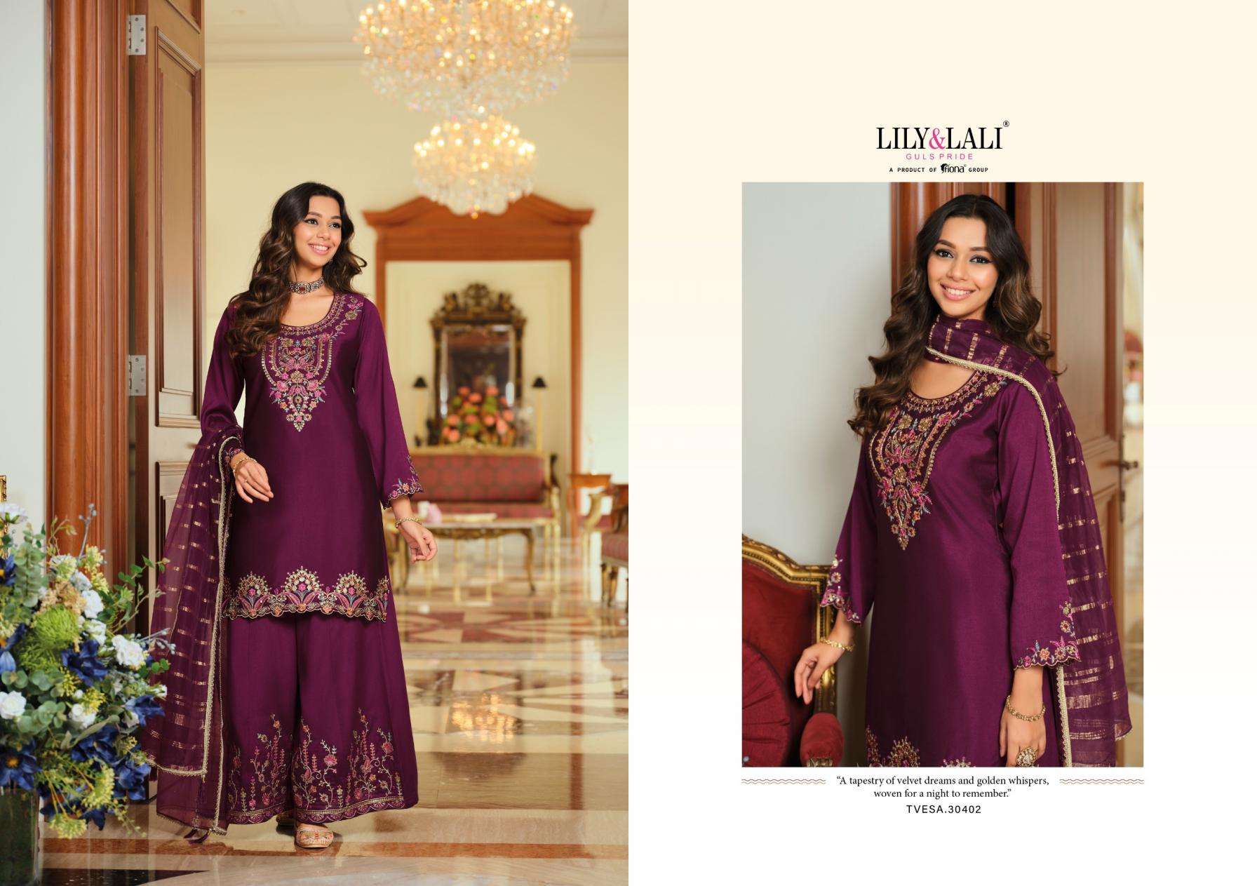 Lily & Lali Presents Tvesa Silk Readymade Designer Plazzo Kurtis Catalog Wholesaler And Exporter In Surat 