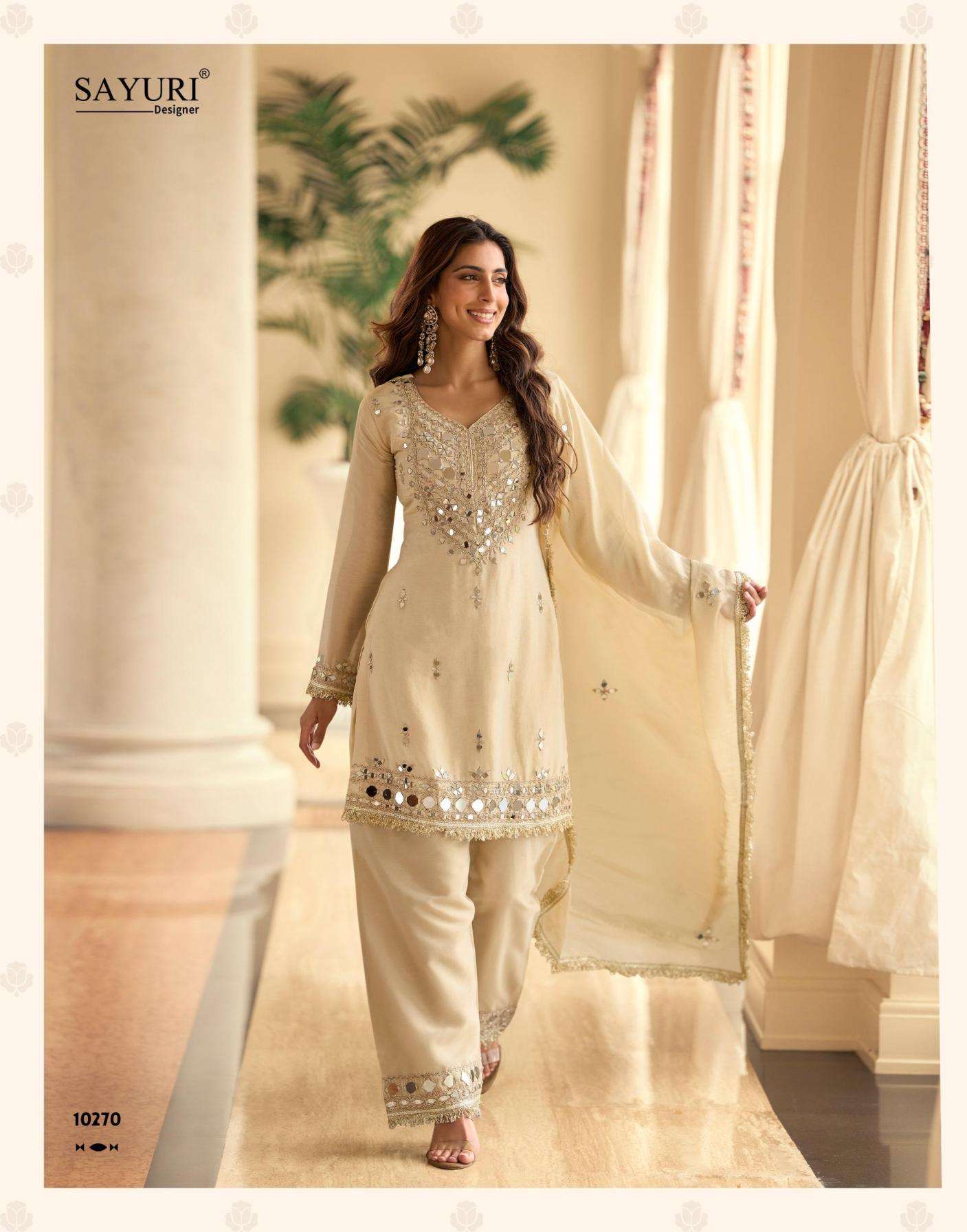 Sayuri Designer Presents Mirror Simar Silk Readymade Premium Plazzo Salwar Suits Catalog Wholesaler And Exporter 