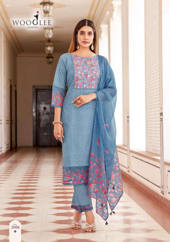 wooglee presents kashmira cotton shifli work shop trendy full stitch 3pcs dress