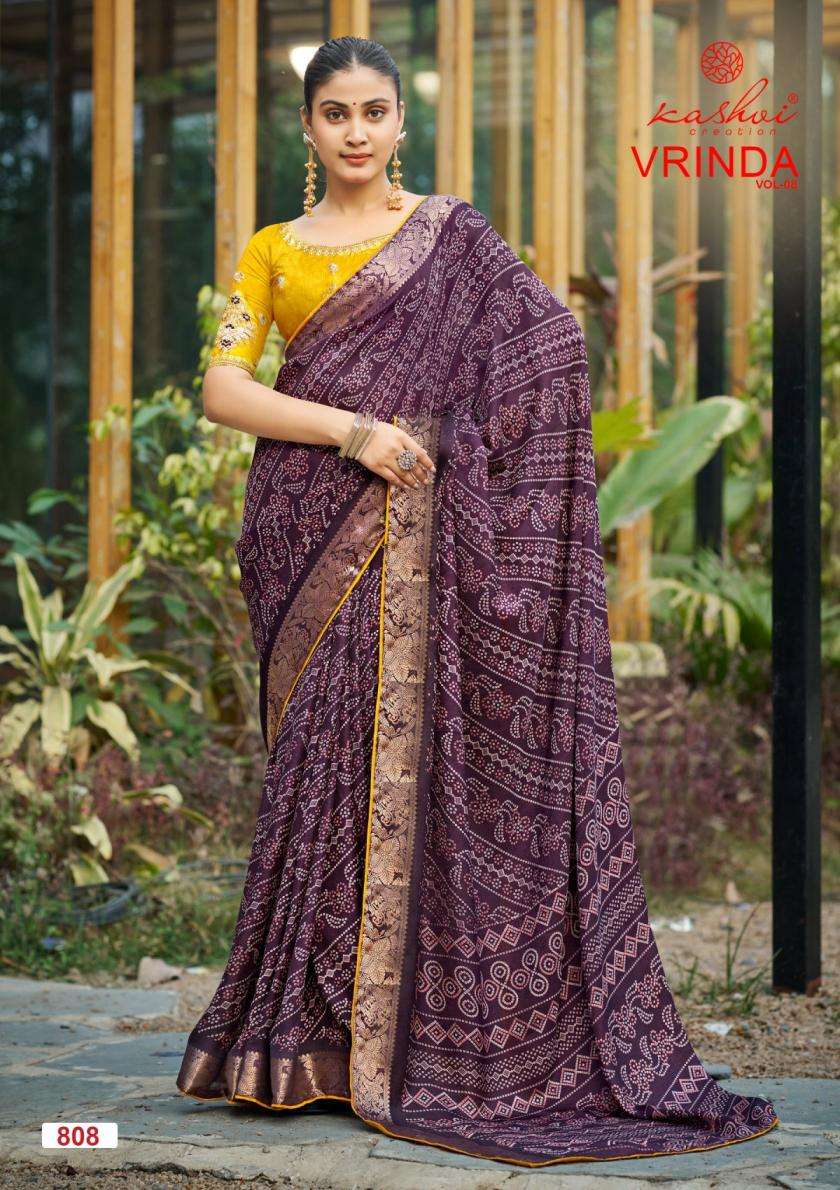 kashvi creation presents vrinda vol 8 marshmello with zari border sarees catalog