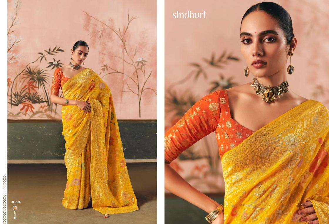 kimora sindhuri premium bindiya 481-491 khadi georgette stylish sarees catalog collection