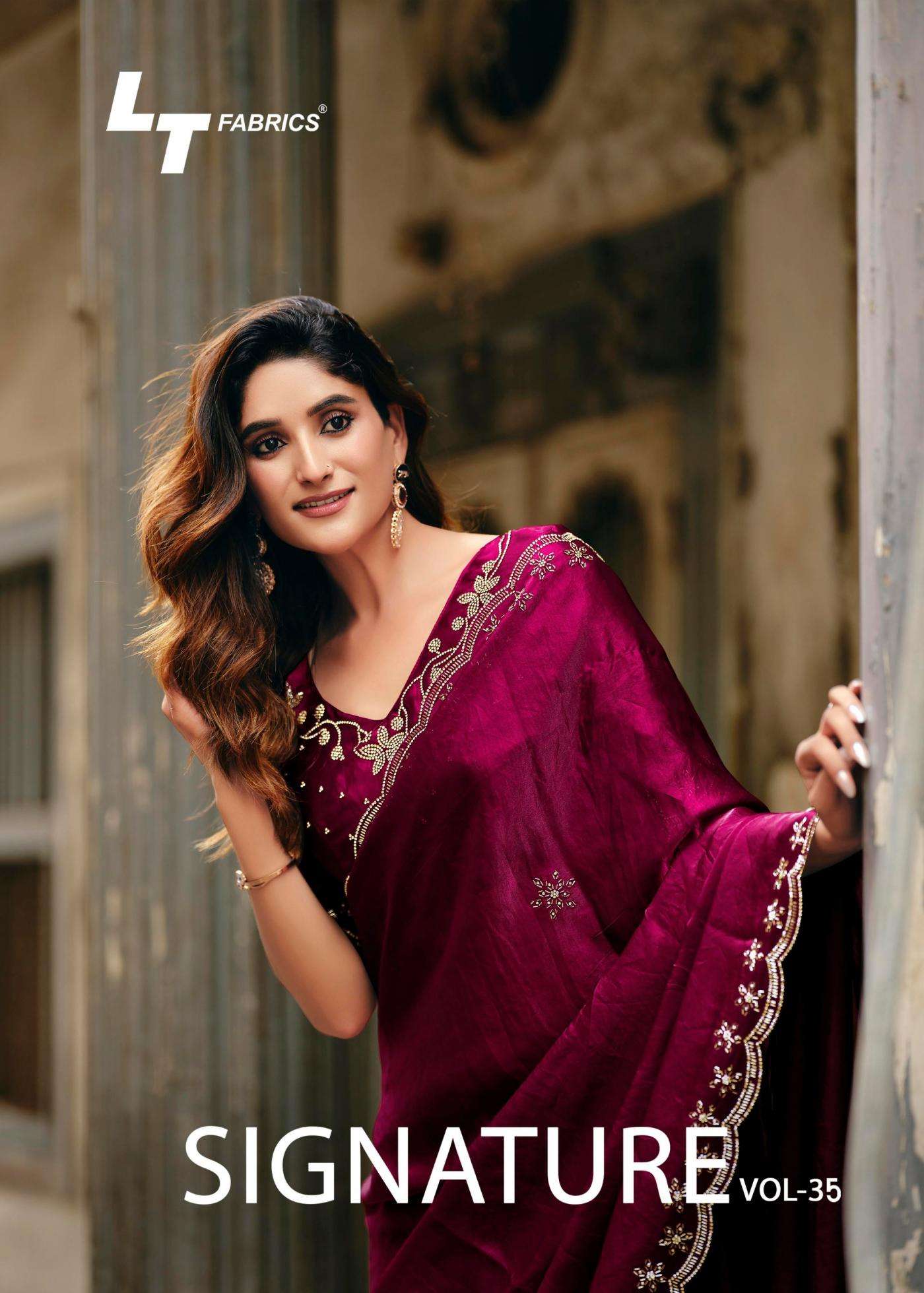 Lt Fashion Presents Signature Vol-35 Amazing Nylon Glossy Fabric Sarees Catalog Wholesaler And Exporter 