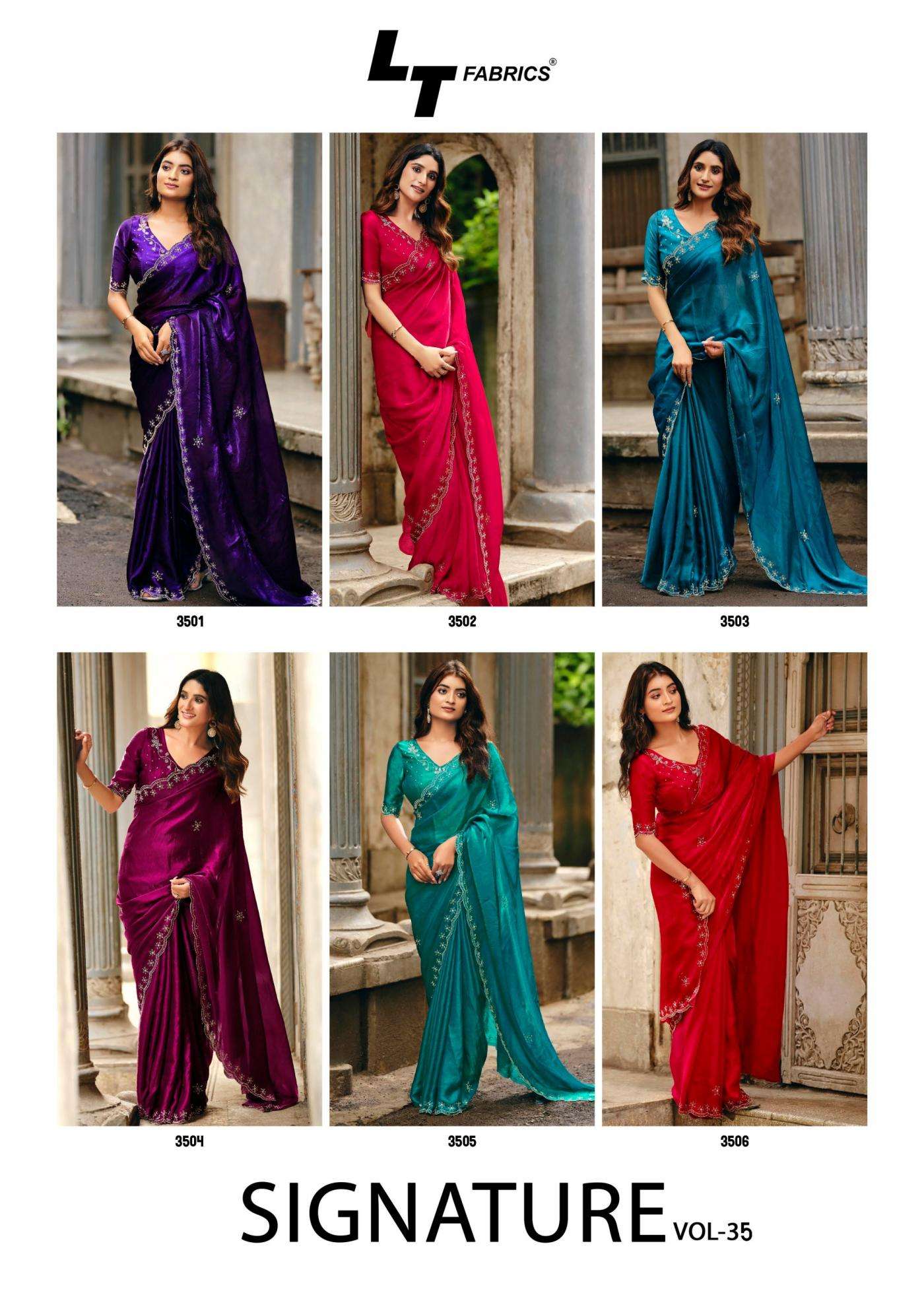 Lt Fashion Presents Signature Vol-35 Amazing Nylon Glossy Fabric Sarees Catalog Wholesaler And Exporter 