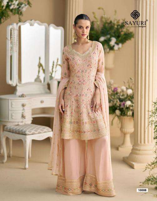 Sayuri Designer Presents Mohini Georgette Exclusive Design Fully Stitch Plazzo Suits Catalog Wholesaler And Exporter 