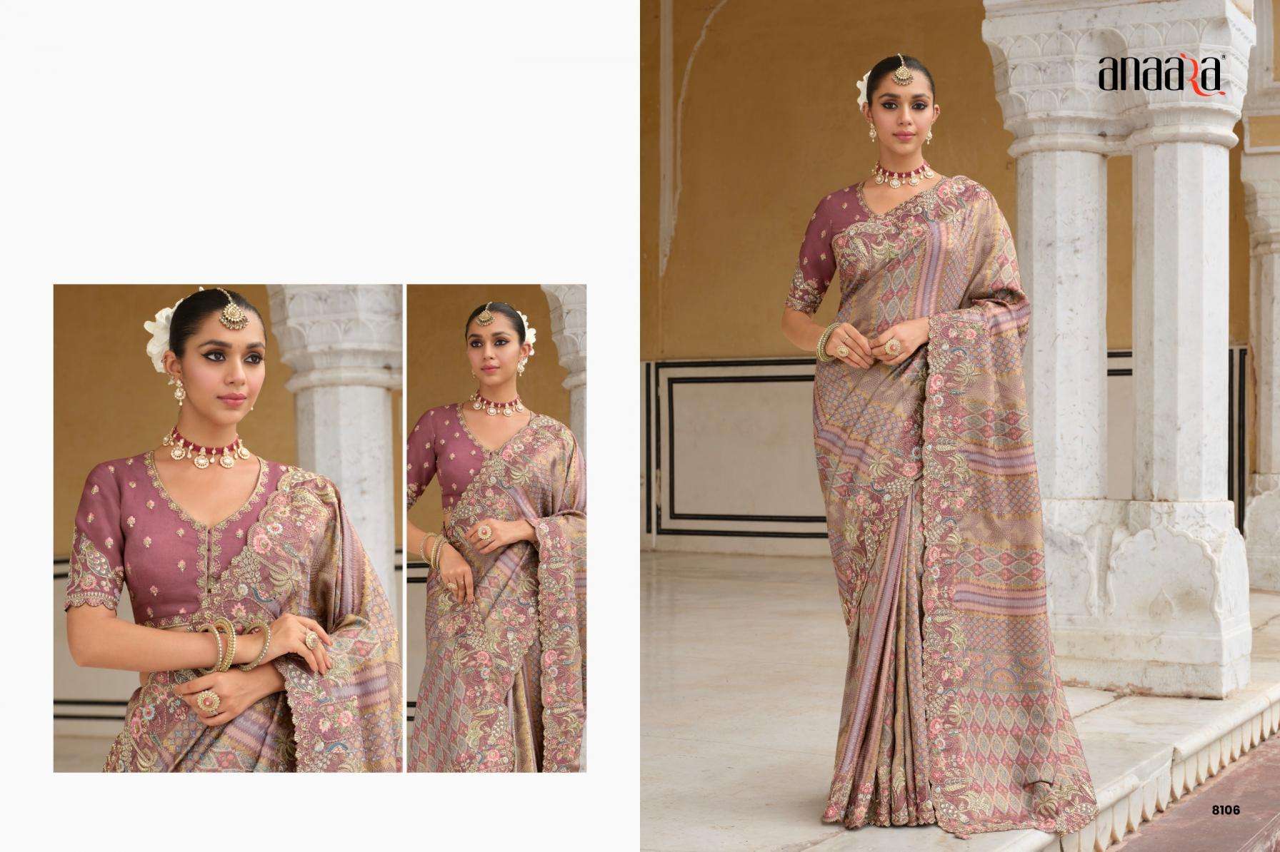 tathastu presents anaara 8101-8111 zari silk khatli work party wear sarees catalog wholesarler and exporters in surat 