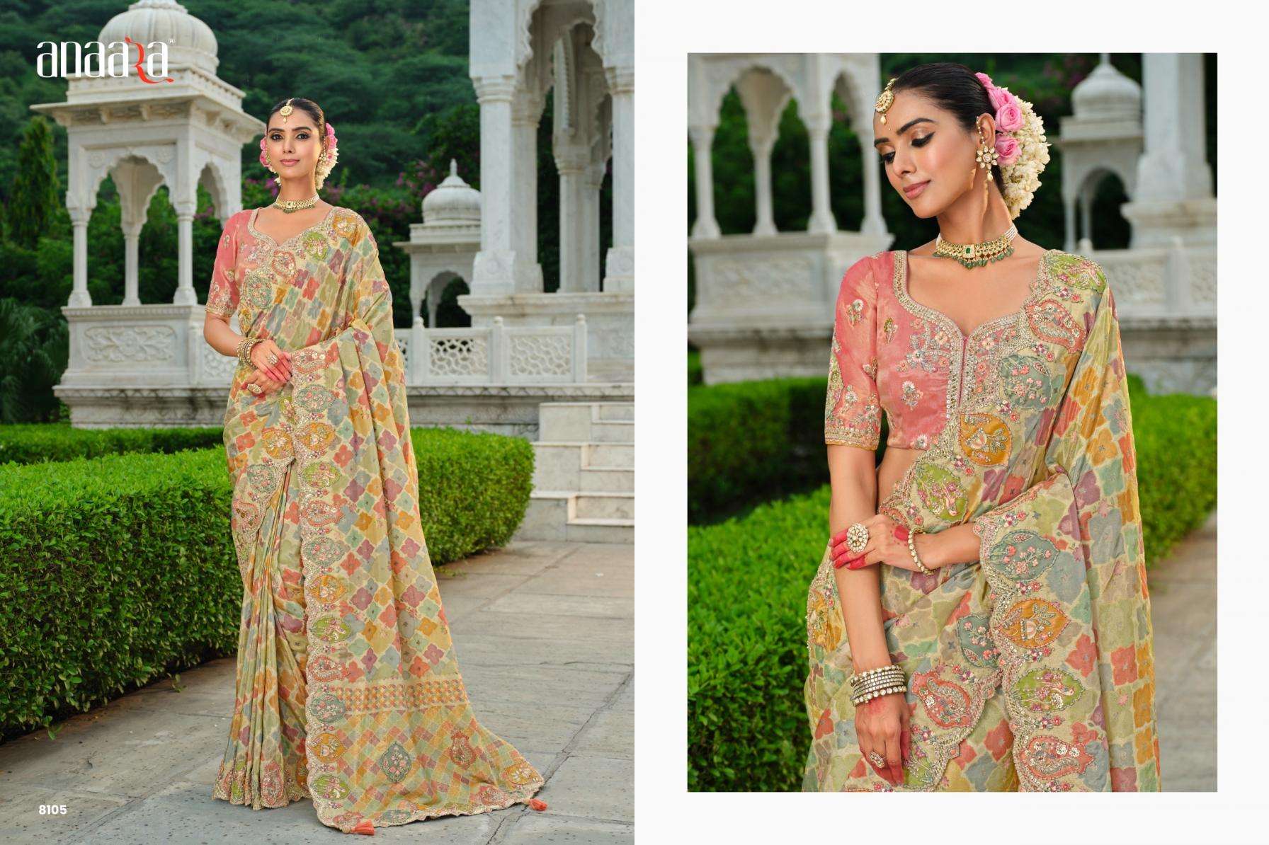 tathastu presents anaara 8101-8111 zari silk khatli work party wear sarees catalog wholesarler and exporters in surat 