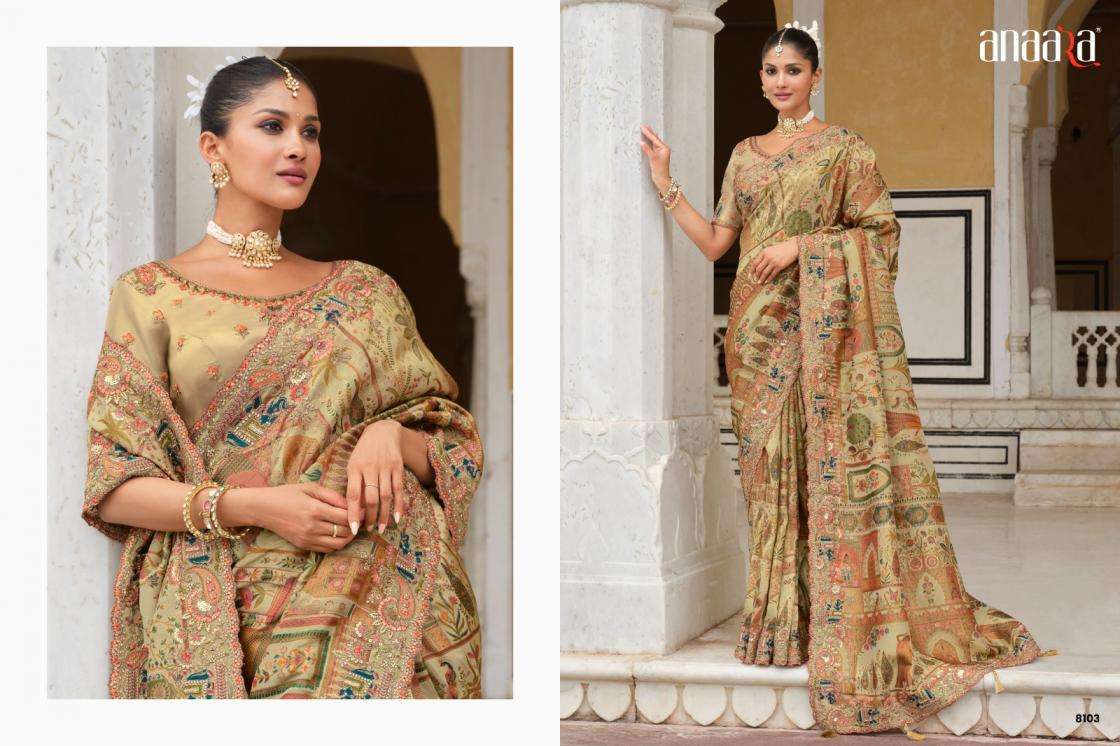 tathastu presents anaara 8101-8111 zari silk khatli work party wear sarees catalog wholesarler and exporters in surat 