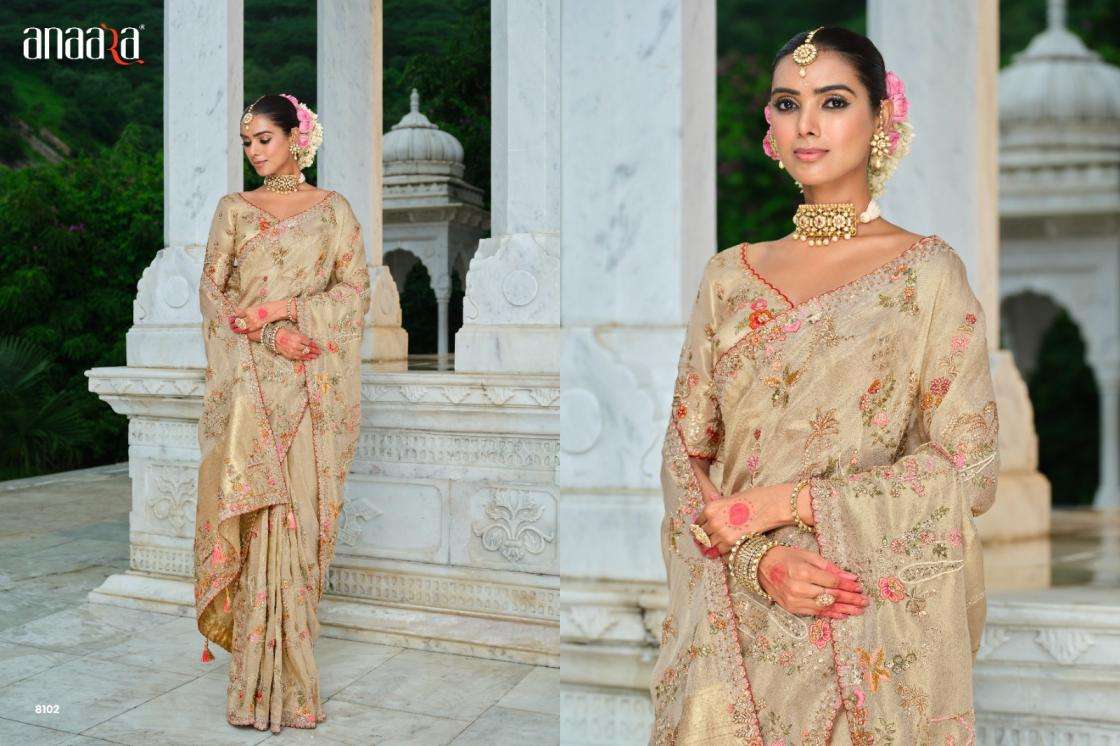 tathastu presents anaara 8101-8111 zari silk khatli work party wear sarees catalog wholesarler and exporters in surat 