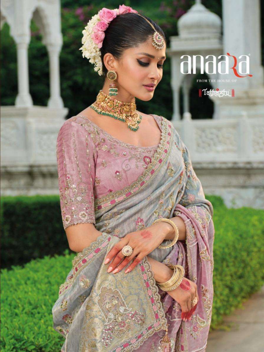 tathastu presents anaara 8101-8111 zari silk khatli work party wear sarees catalog wholesarler and exporters in surat 