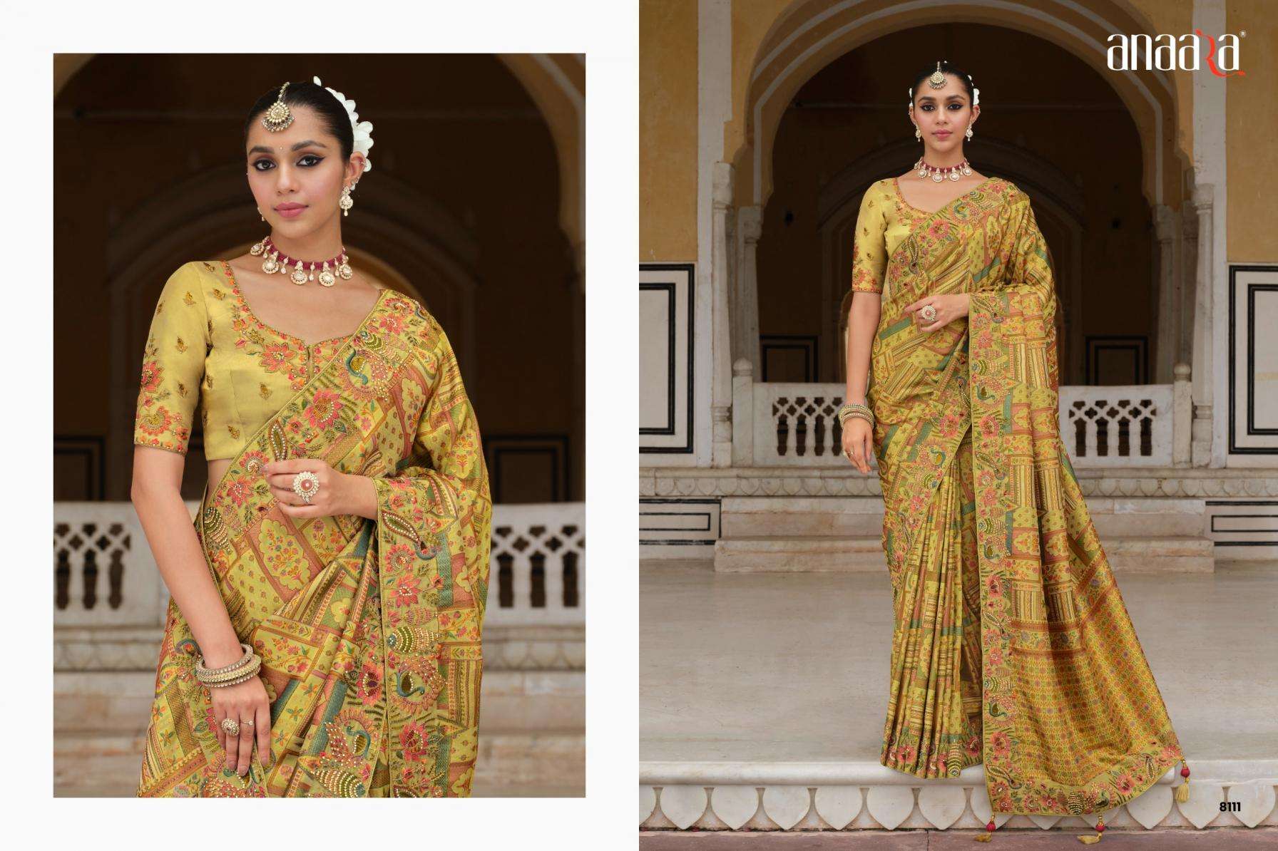 tathastu presents anaara 8101-8111 zari silk khatli work party wear sarees catalog wholesarler and exporters in surat 