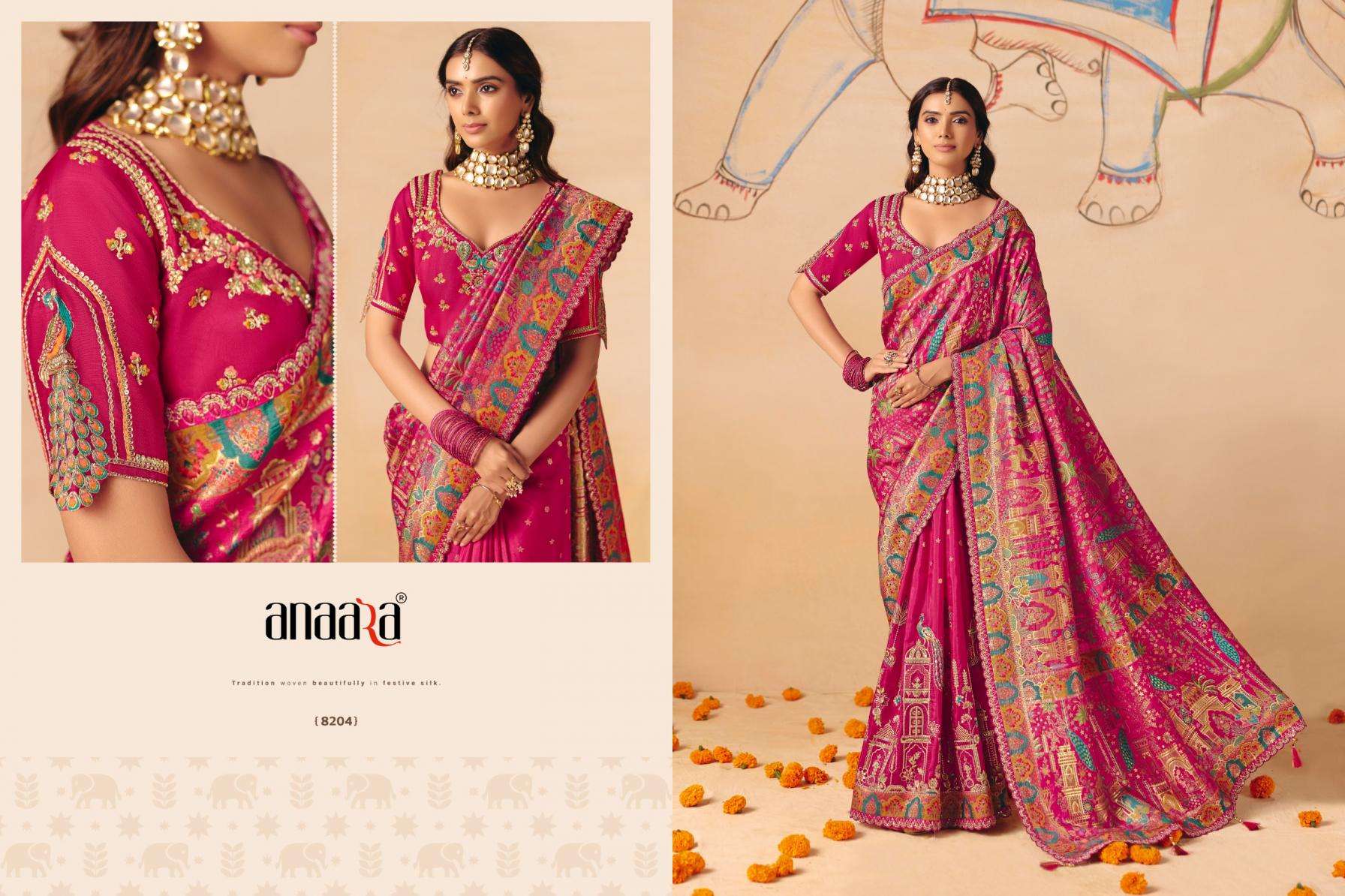 tathastu presents anaara 8201-8212 dola zari silk traditional bridan wear sarees catalog wholesaler and exporters