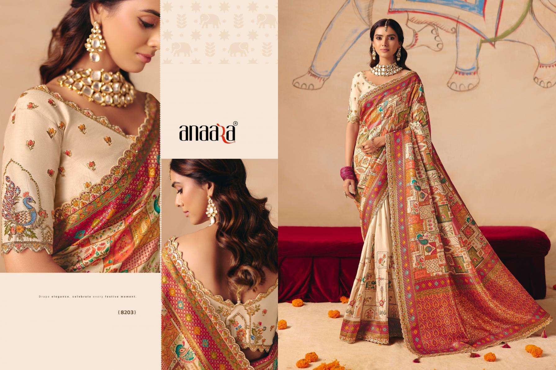 tathastu presents anaara 8201-8212 dola zari silk traditional bridan wear sarees catalog wholesaler and exporters