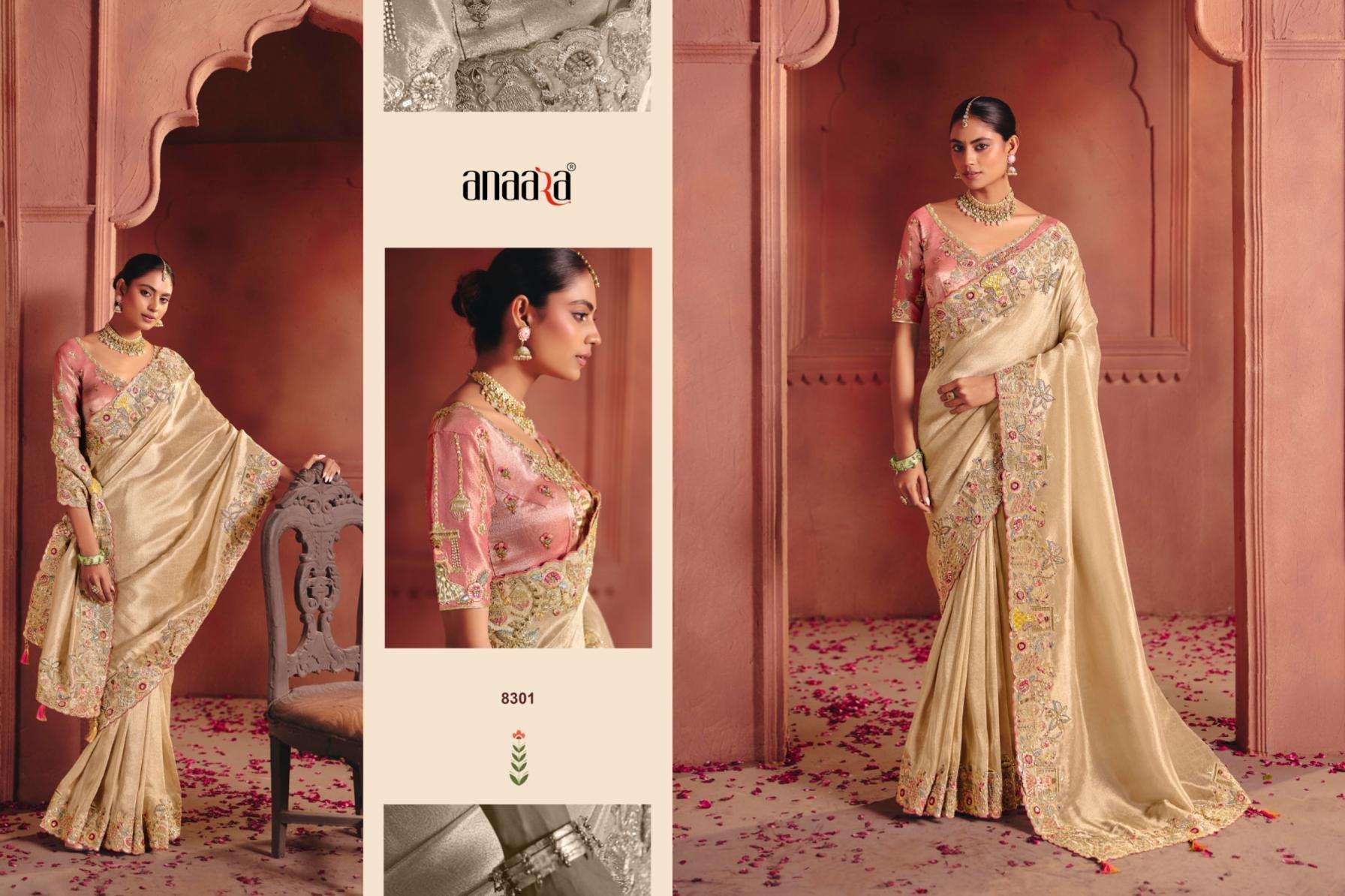 tathastu presents anaara 8301-8312 zari silk attractive look wedding wear sarees catalog wholesaler and exporter in surat