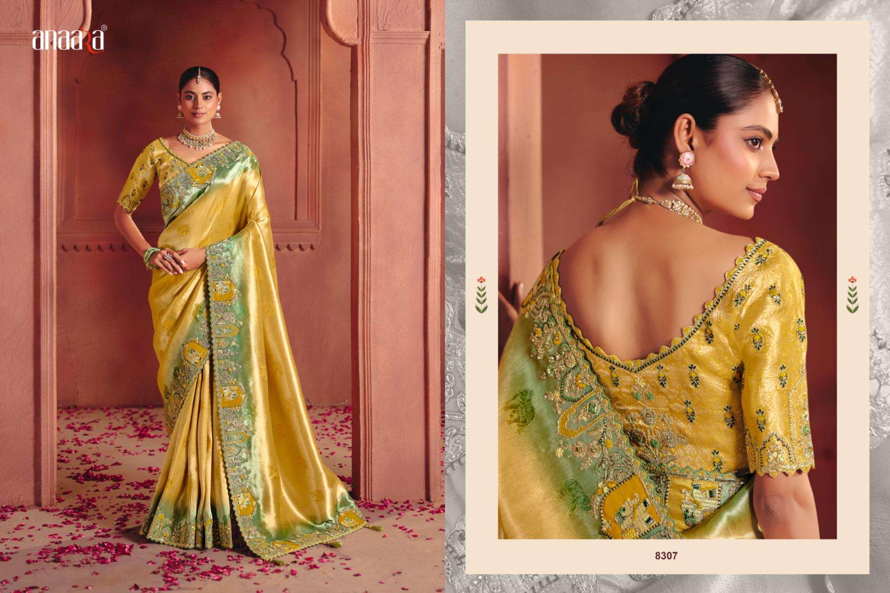 tathastu presents anaara 8301-8312 zari silk attractive look wedding wear sarees catalog wholesaler and exporter in surat