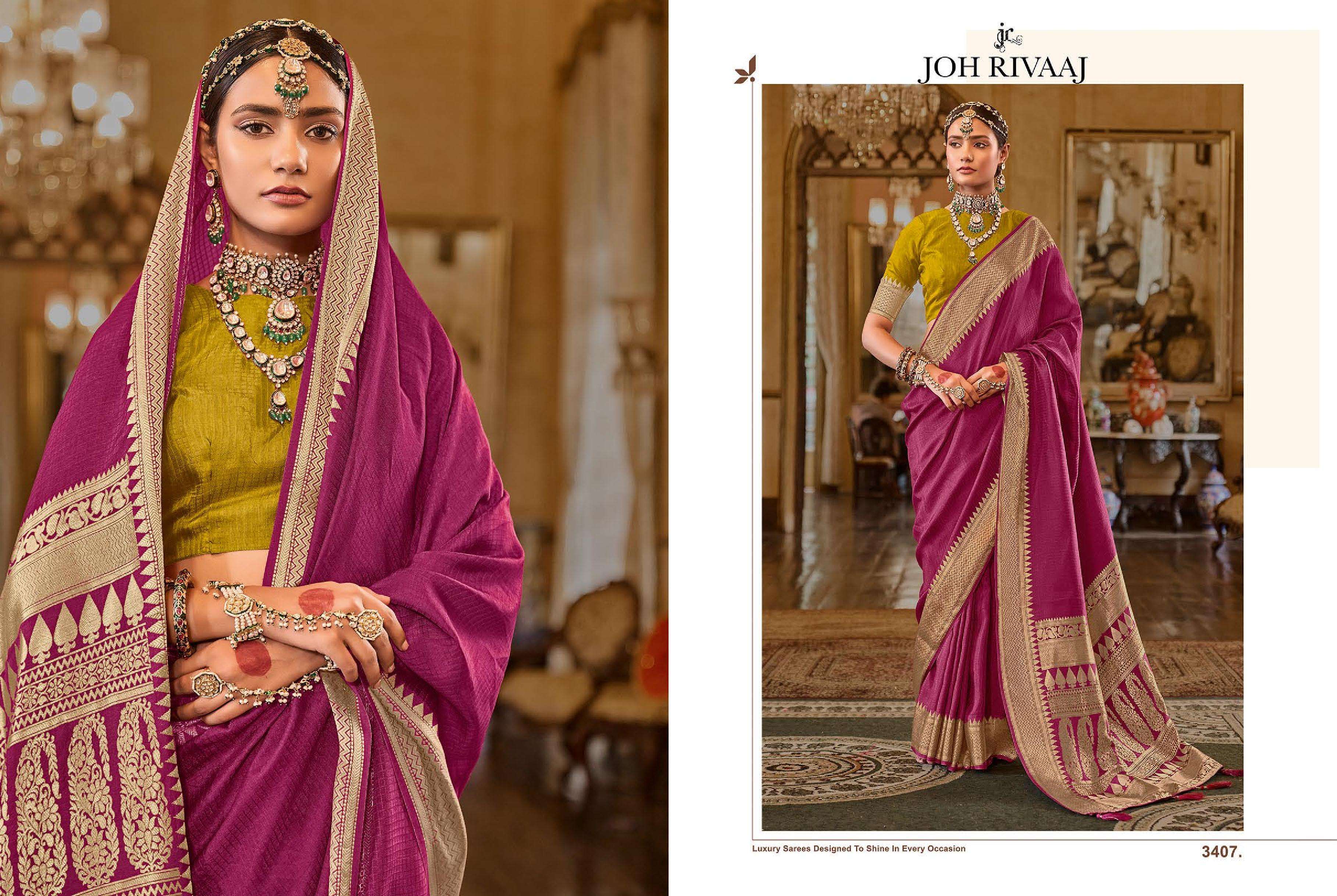 JOH RIVAAJ PRESENTS JASMIRA 3401 TO 3407 BOLLYWOOD STYLE PARTYWEAR SAREES CATALOG WHOLESALER AND EXPORTERS IN SURAT