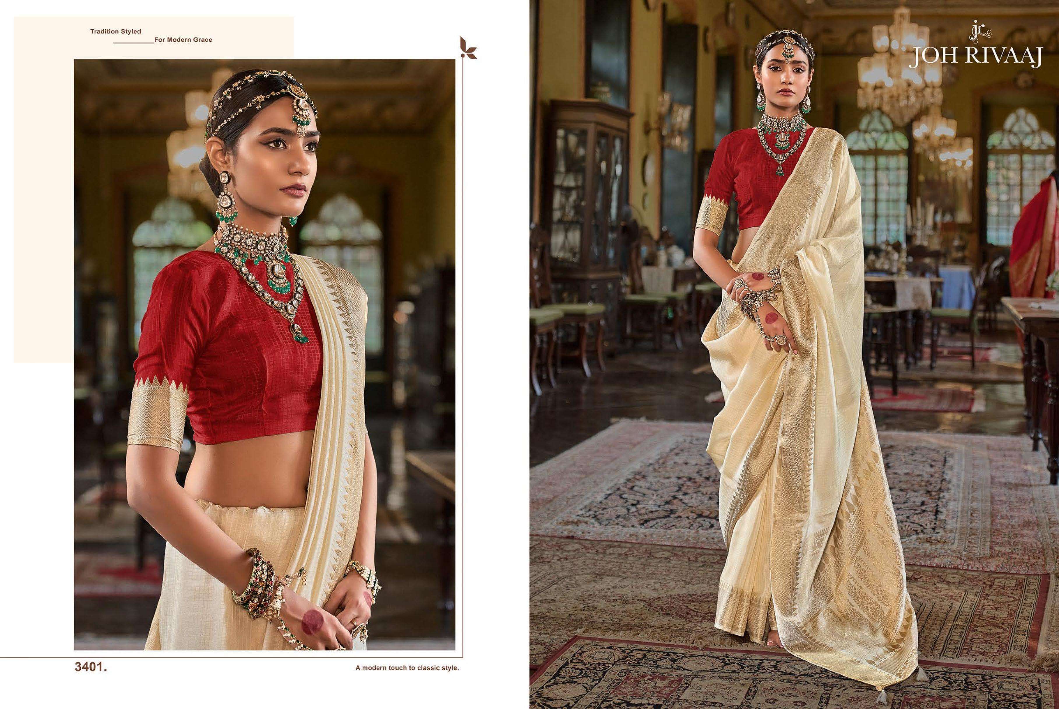 JOH RIVAAJ PRESENTS JASMIRA 3401 TO 3407 BOLLYWOOD STYLE PARTYWEAR SAREES CATALOG WHOLESALER AND EXPORTERS IN SURAT