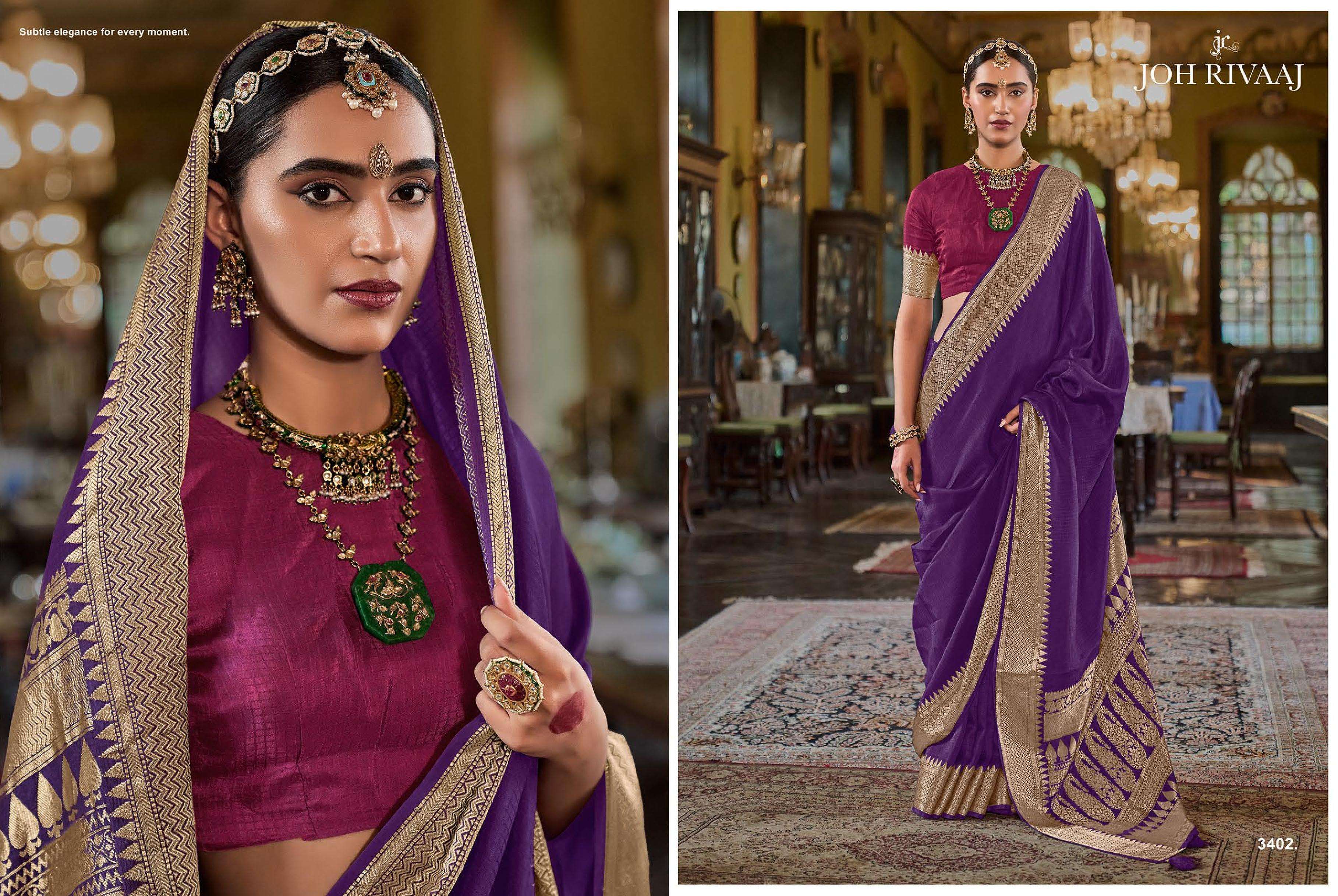 JOH RIVAAJ PRESENTS JASMIRA 3401 TO 3407 BOLLYWOOD STYLE PARTYWEAR SAREES CATALOG WHOLESALER AND EXPORTERS IN SURAT