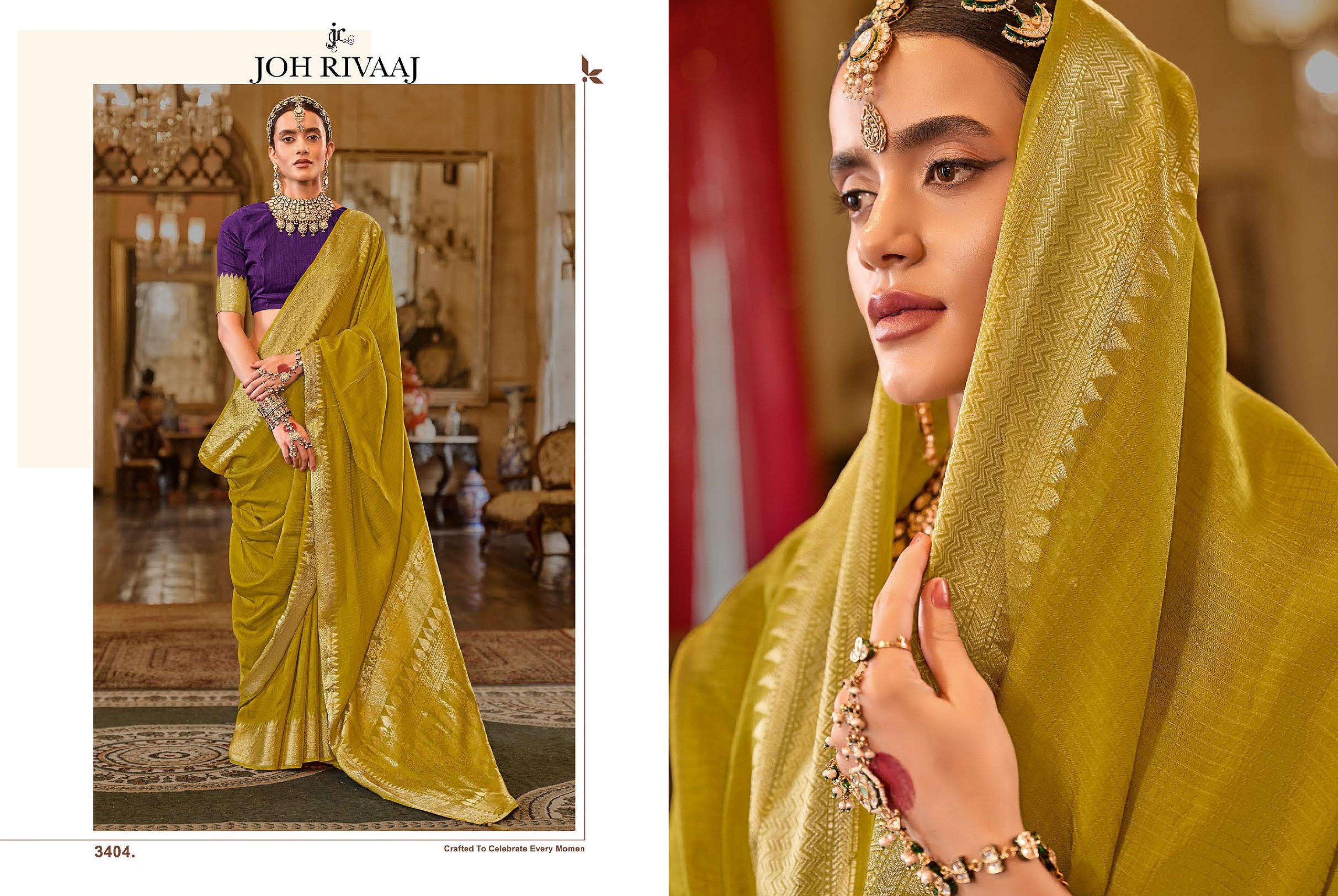 JOH RIVAAJ PRESENTS JASMIRA 3401 TO 3407 BOLLYWOOD STYLE PARTYWEAR SAREES CATALOG WHOLESALER AND EXPORTERS IN SURAT