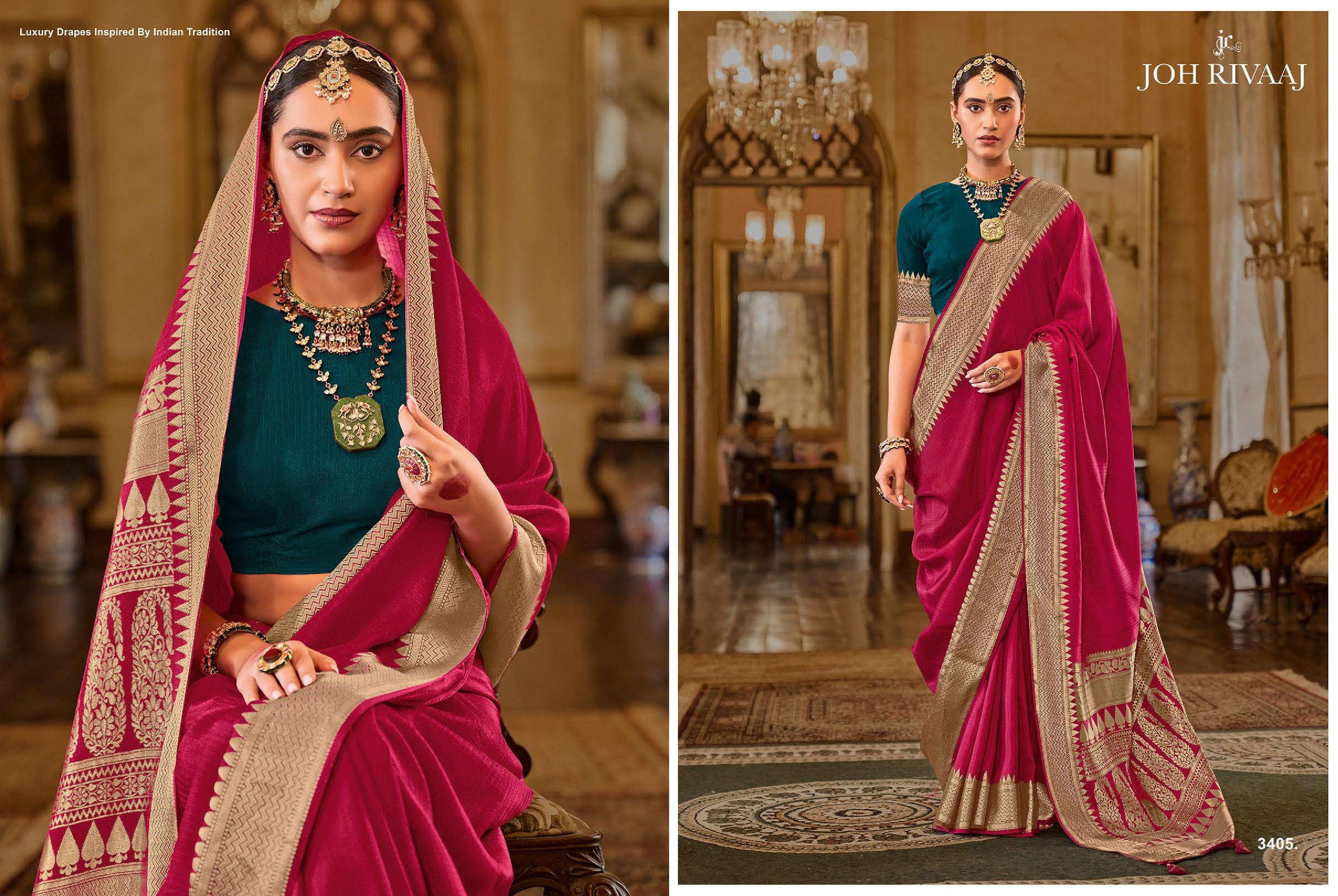 JOH RIVAAJ PRESENTS JASMIRA 3401 TO 3407 BOLLYWOOD STYLE PARTYWEAR SAREES CATALOG WHOLESALER AND EXPORTERS IN SURAT