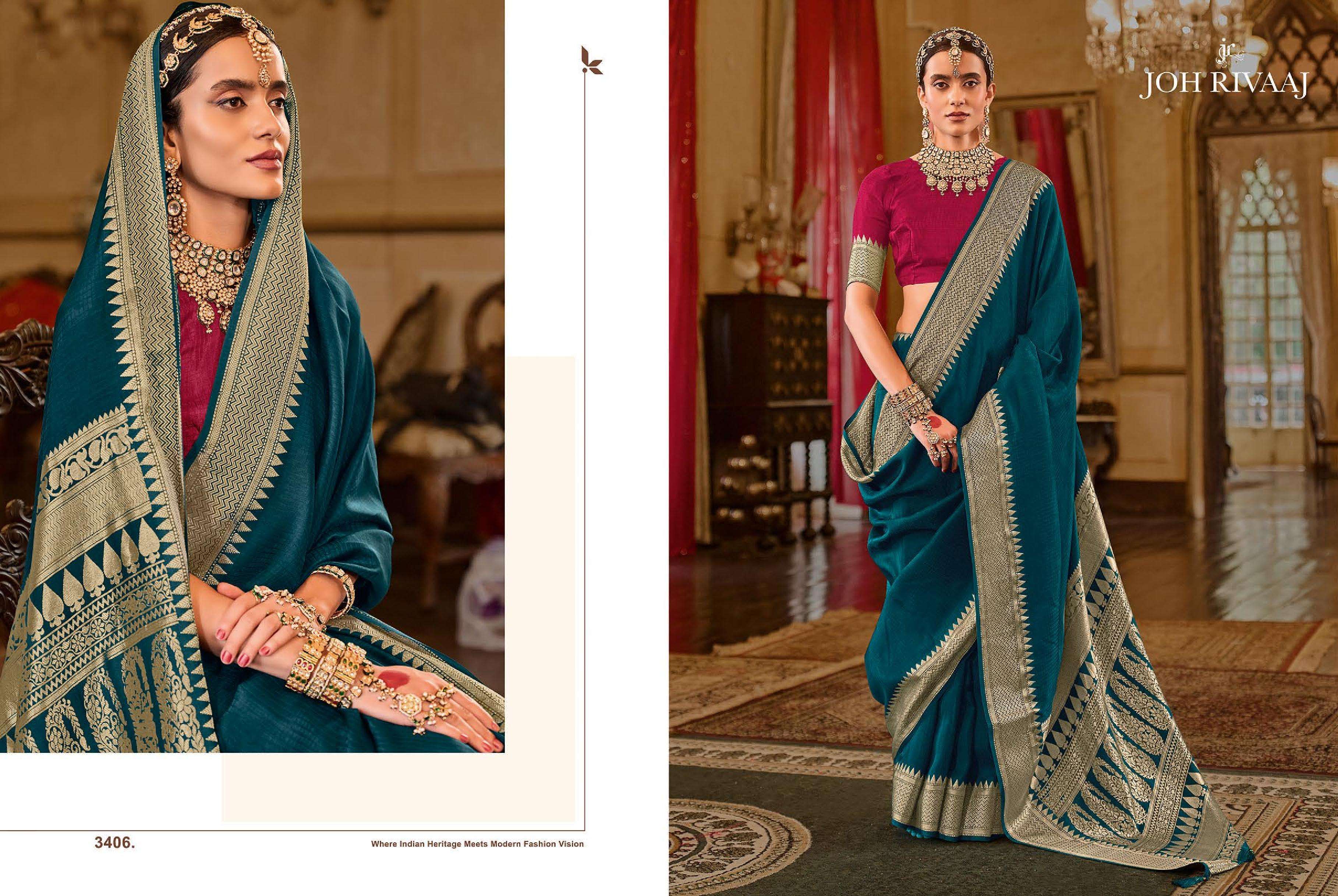 JOH RIVAAJ PRESENTS JASMIRA 3401 TO 3407 BOLLYWOOD STYLE PARTYWEAR SAREES CATALOG WHOLESALER AND EXPORTERS IN SURAT