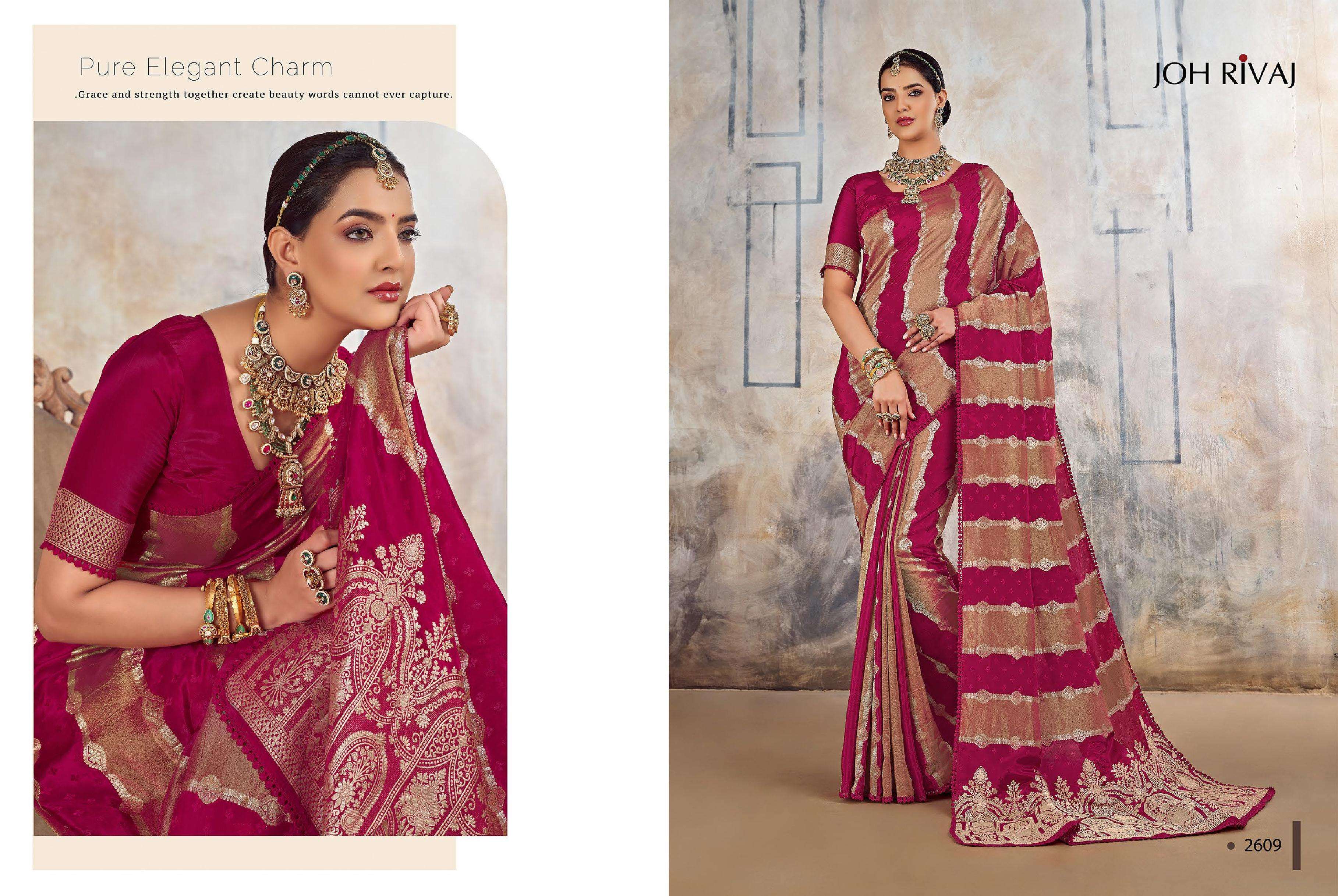 JOH RIVAAJ PRESENTS JASPREET 2601 TO 2609 SERIES BOLLYWOOD DESINGER PARTYWEAR SAREES CATALOG WHOLESAELR AND EXPORETER IN SURAT