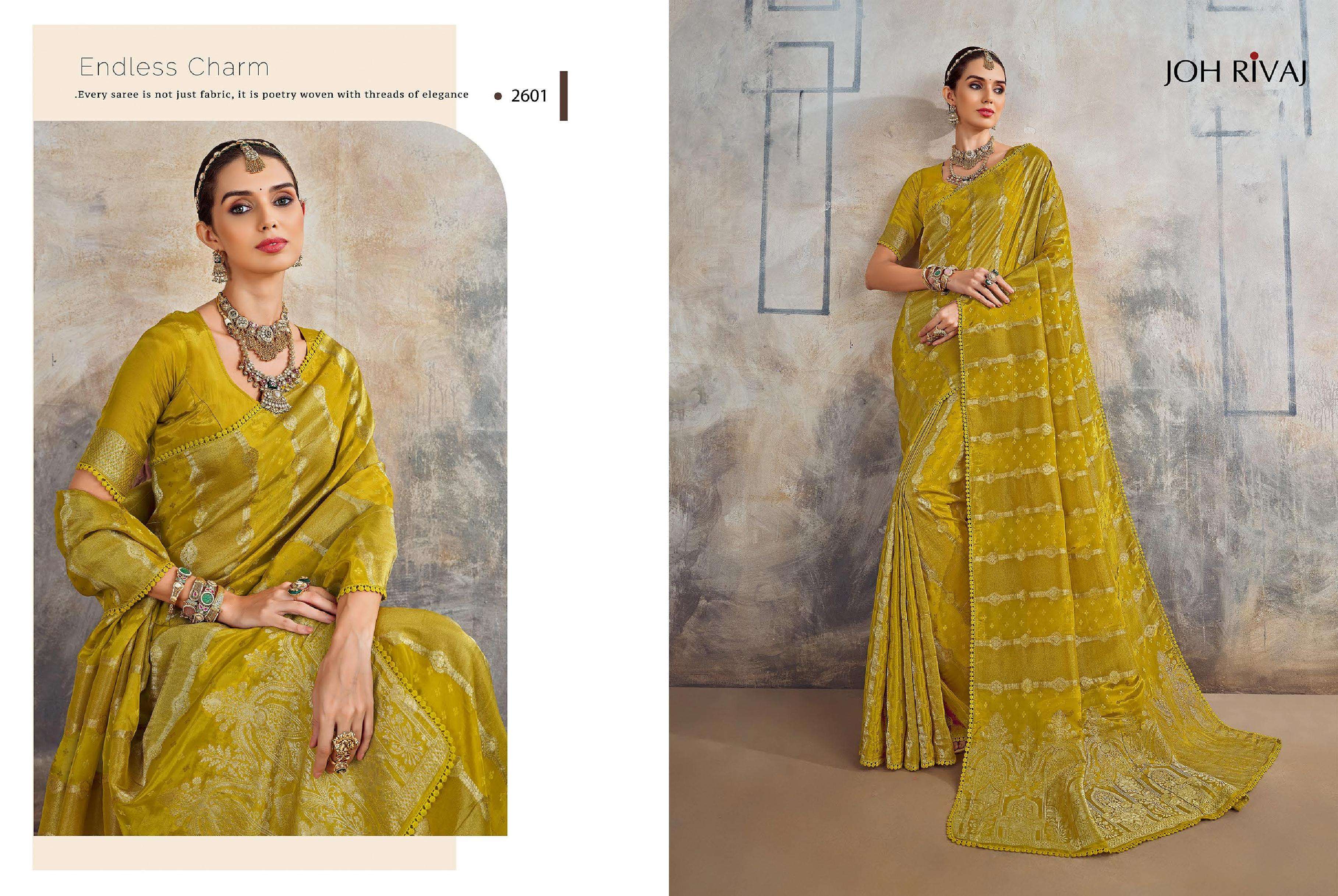 JOH RIVAAJ PRESENTS JASPREET 2601 TO 2609 SERIES BOLLYWOOD DESINGER PARTYWEAR SAREES CATALOG WHOLESAELR AND EXPORETER IN SURAT