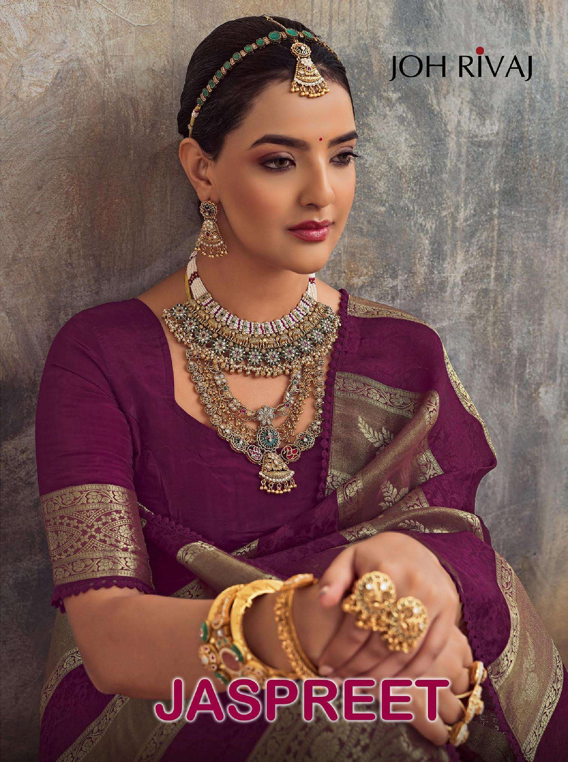 JOH RIVAAJ PRESENTS JASPREET 2601 TO 2609 SERIES BOLLYWOOD DESINGER PARTYWEAR SAREES CATALOG WHOLESAELR AND EXPORETER IN SURAT