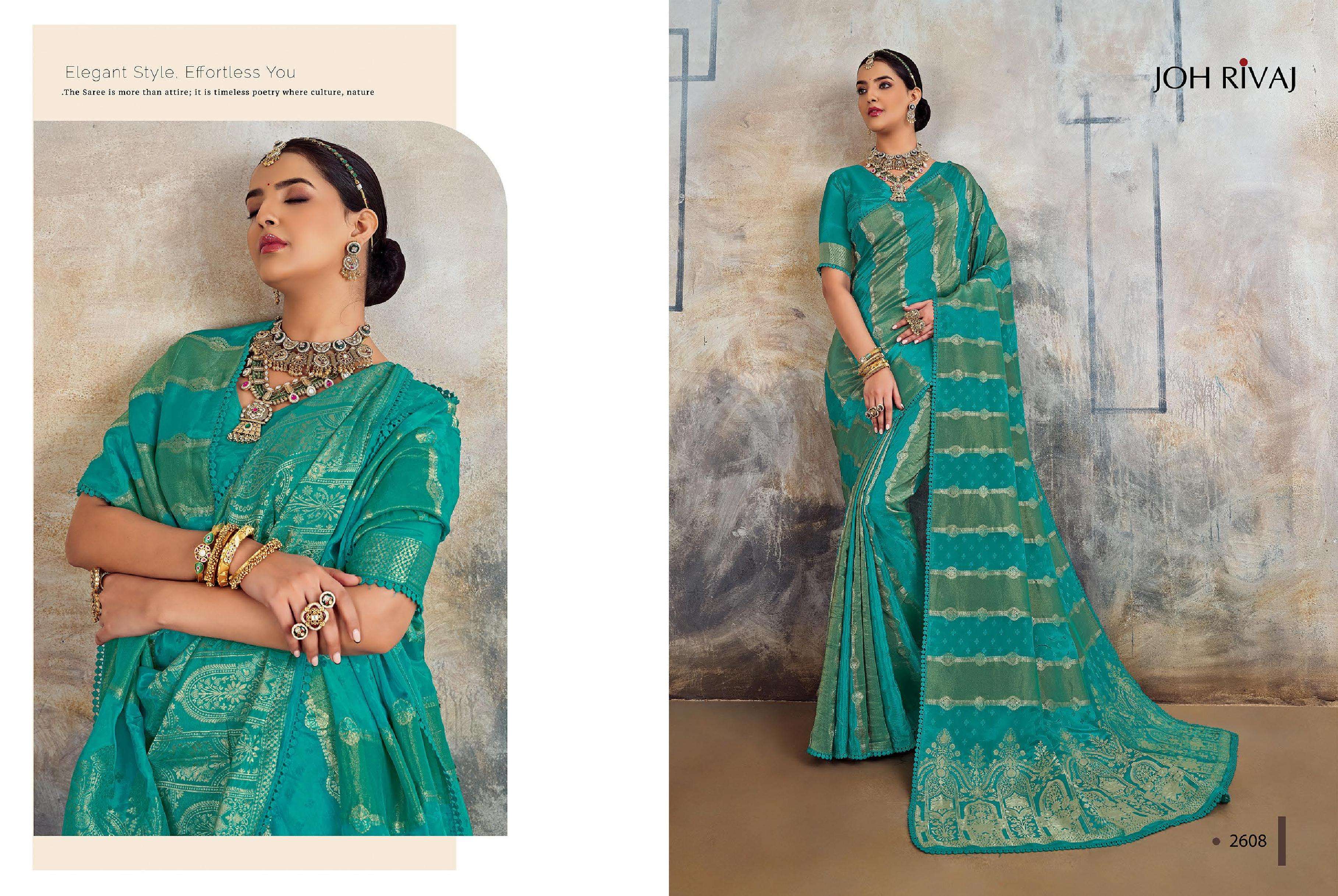 JOH RIVAAJ PRESENTS JASPREET 2601 TO 2609 SERIES BOLLYWOOD DESINGER PARTYWEAR SAREES CATALOG WHOLESAELR AND EXPORETER IN SURAT