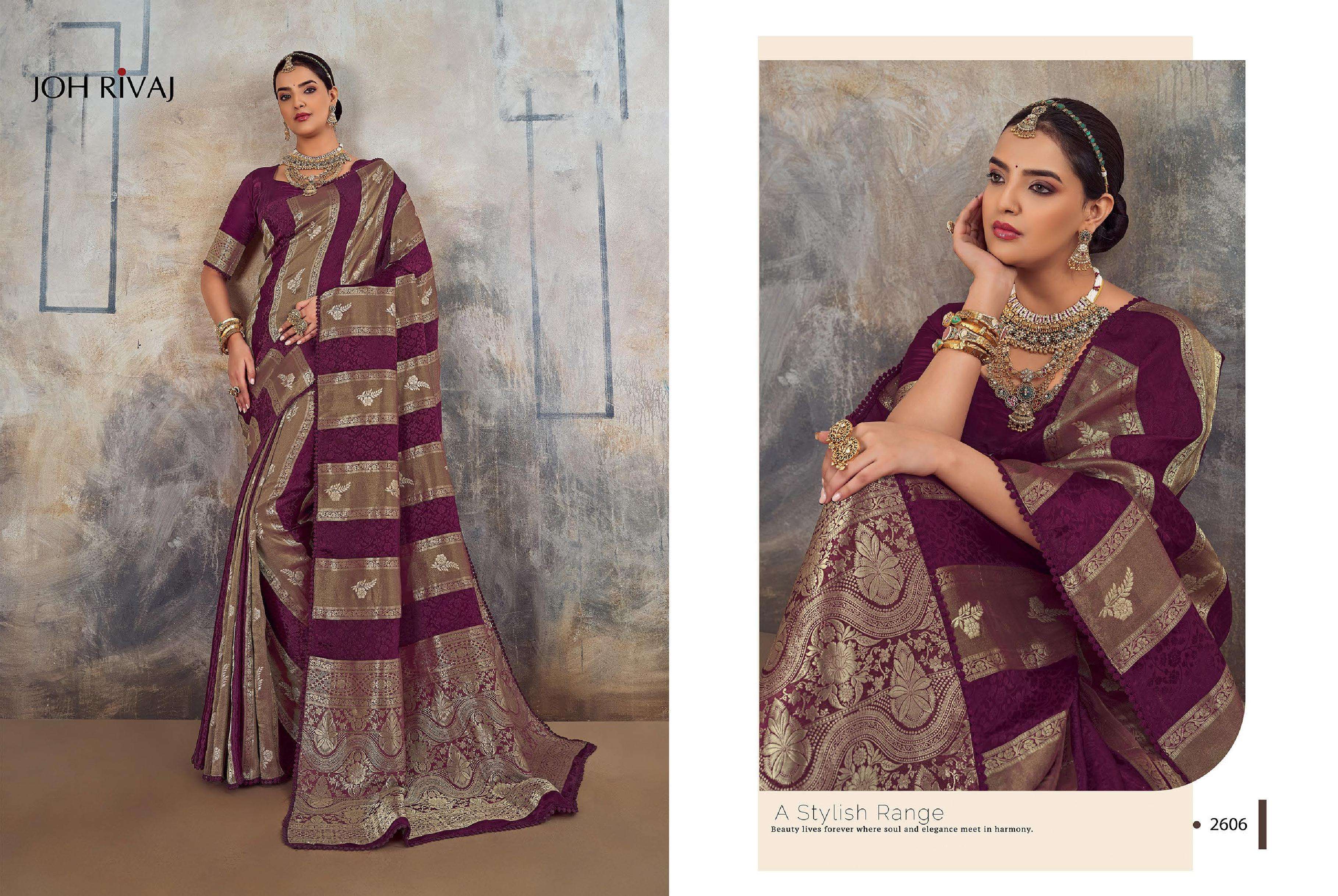 JOH RIVAAJ PRESENTS JASPREET 2601 TO 2609 SERIES BOLLYWOOD DESINGER PARTYWEAR SAREES CATALOG WHOLESAELR AND EXPORETER IN SURAT