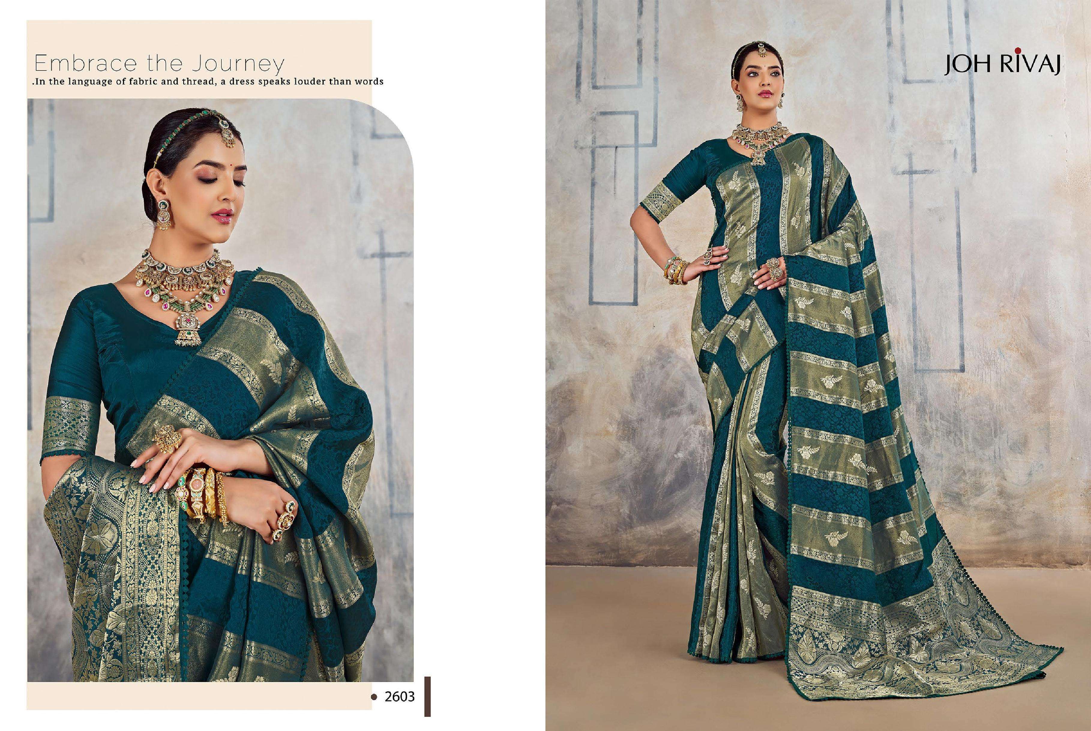 JOH RIVAAJ PRESENTS JASPREET 2601 TO 2609 SERIES BOLLYWOOD DESINGER PARTYWEAR SAREES CATALOG WHOLESAELR AND EXPORETER IN SURAT