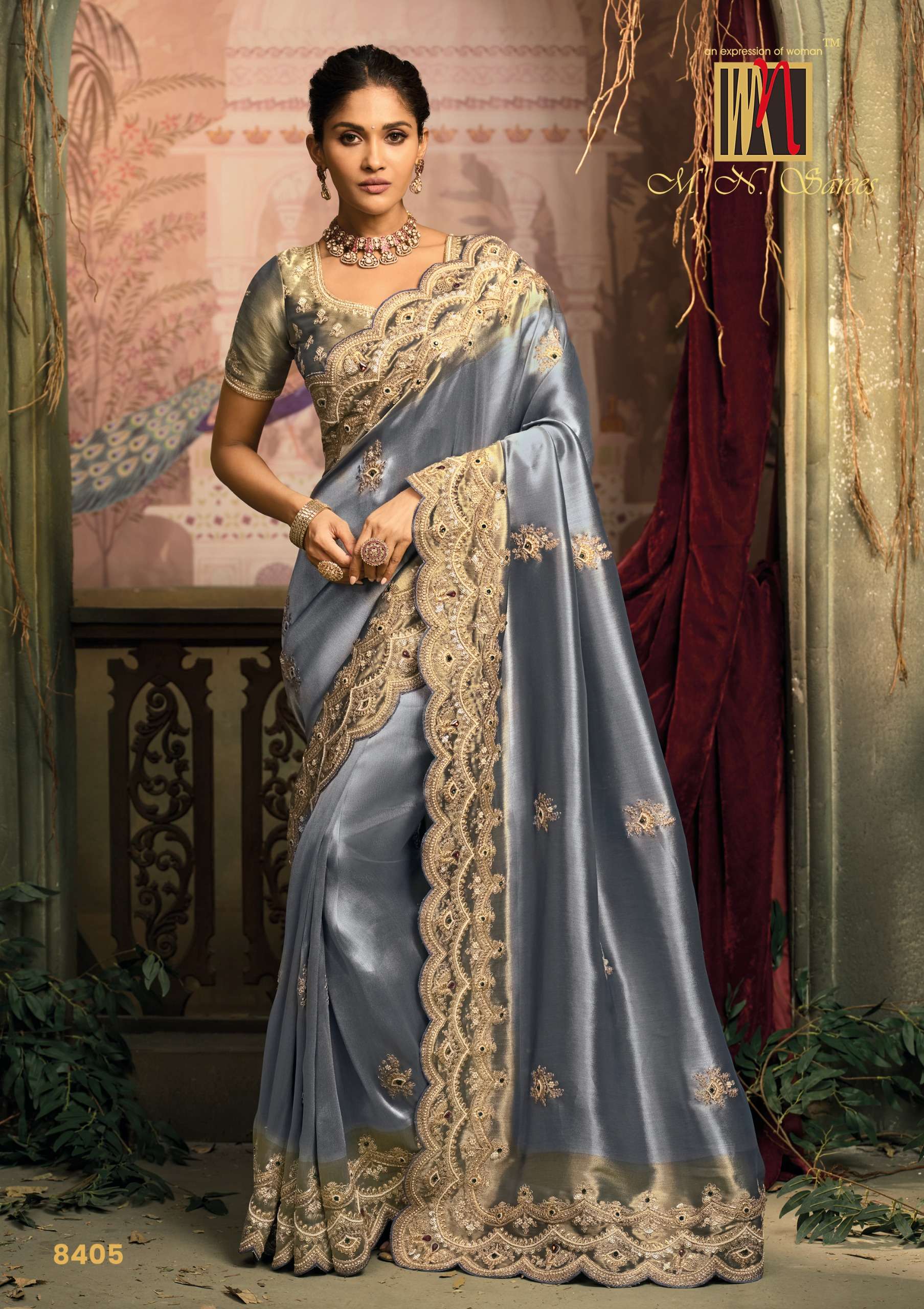 MN PRESENTS SHAHI POSHAK-07 8400 SERIES HEAVY DESIGNER WEEDING WEAR BRIDAL SAREES CATALOG WHOLESALER AND EXPORTERS
