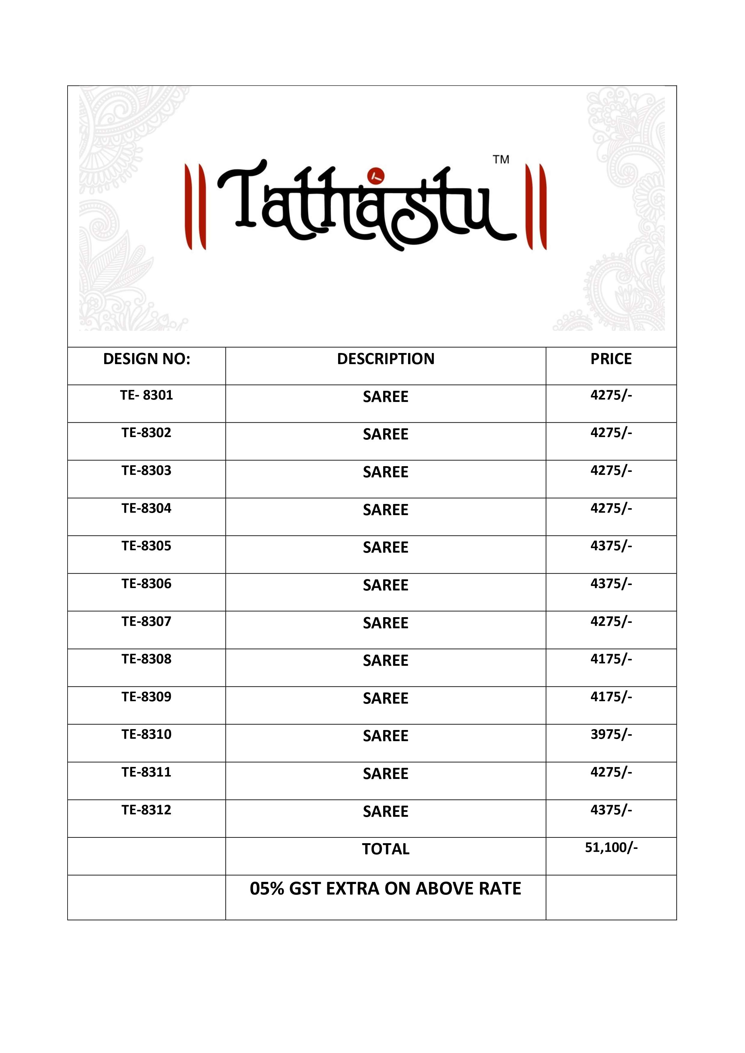 TATHASTU PRESENT ANAARA 8300 SERIES BRIDAL DESIGNER SAREES CATALOG WHOLESALER AND EXPORTERS IN SURAT