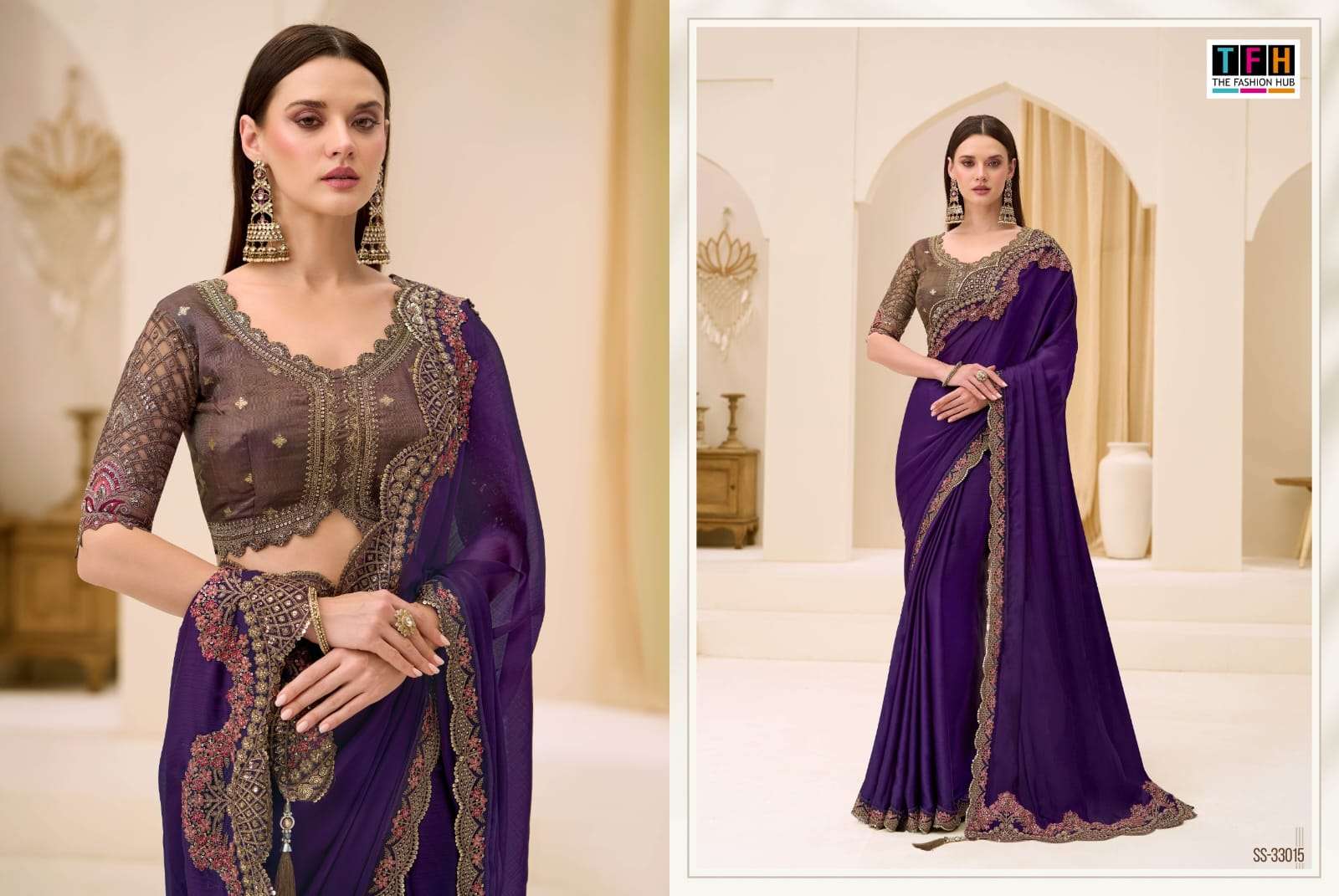 TFH PRESENTS SILVER SCREEN 23RD EDITION 33001 TO 330018 SEIRES DESINGER PARTYWEAR SAREES CATALOG WHOLESALER AND EXPORTERS IN SURAT