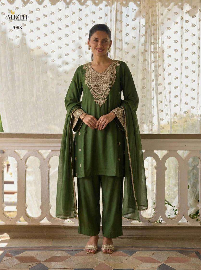 Alizeh Presents 7099-7101 Cotton Silk Readymade Pakistani Kurti Pant With Dupatta Catalog Wholesaler And Exporter 