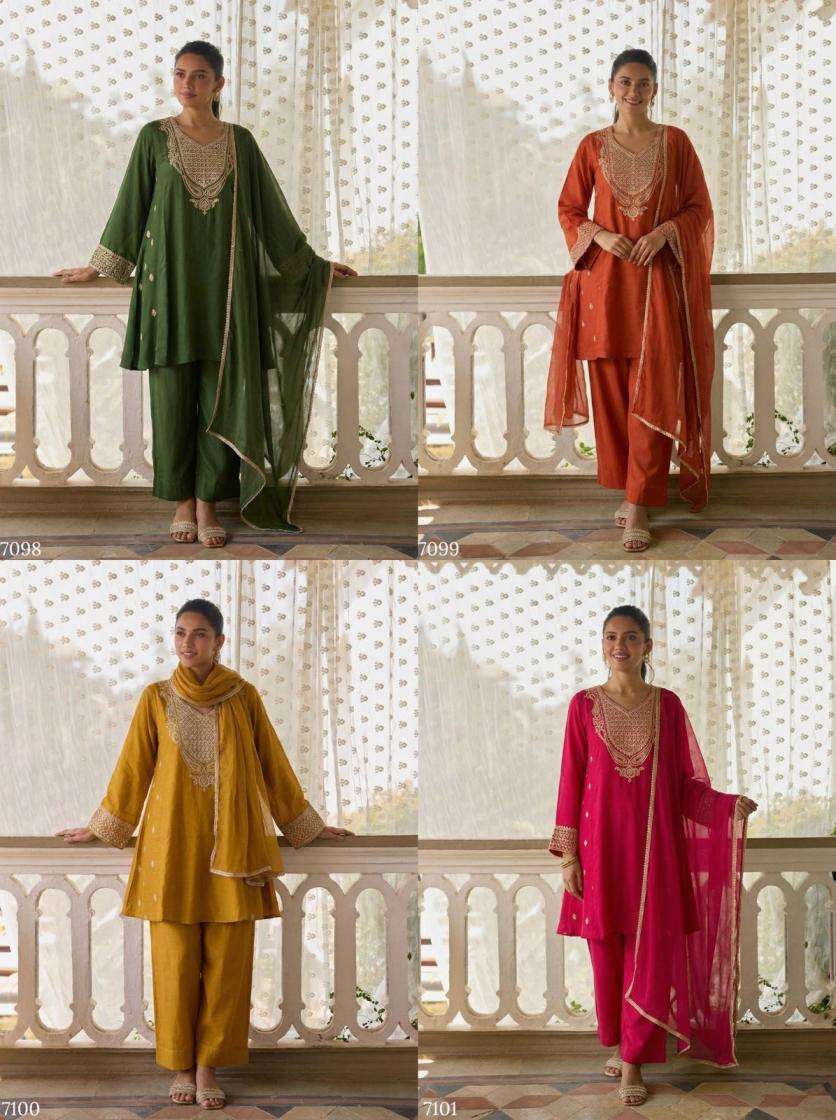Alizeh Presents 7099-7101 Cotton Silk Readymade Pakistani Kurti Pant With Dupatta Catalog Wholesaler And Exporter 