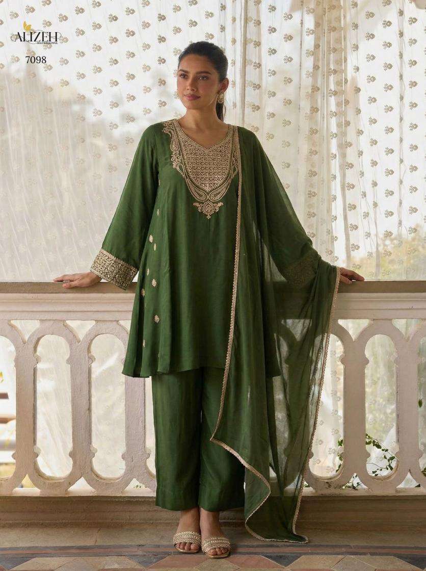 Alizeh Presents 7099-7101 Cotton Silk Readymade Pakistani Kurti Pant With Dupatta Catalog Wholesaler And Exporter 
