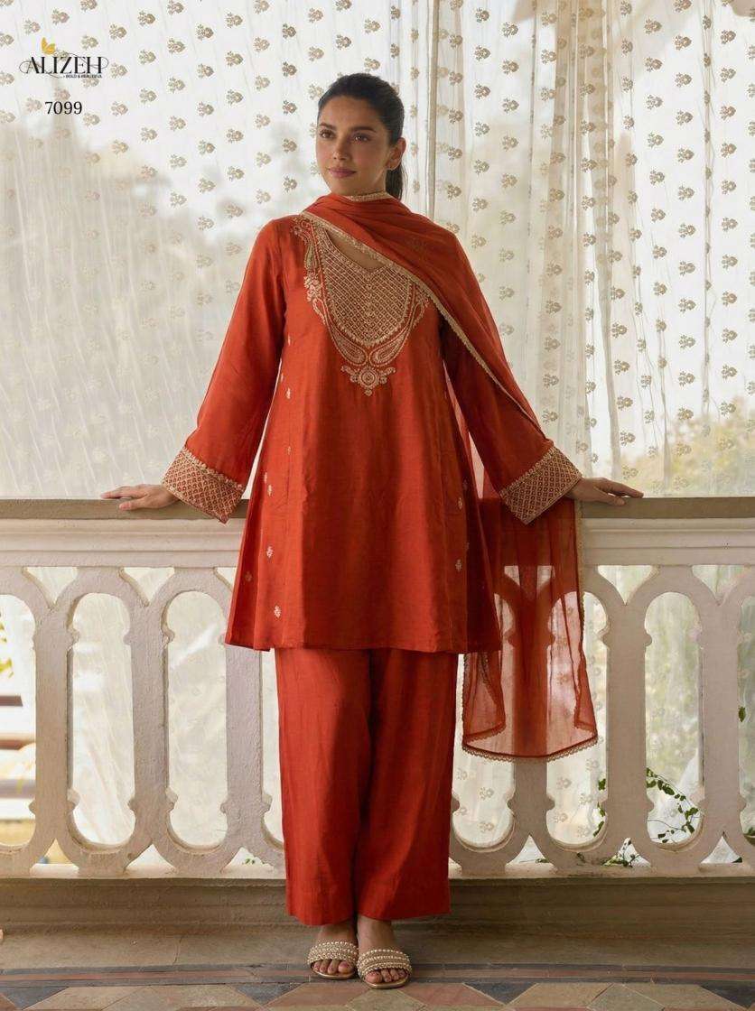 Alizeh Presents 7099-7101 Cotton Silk Readymade Pakistani Kurti Pant With Dupatta Catalog Wholesaler And Exporter 