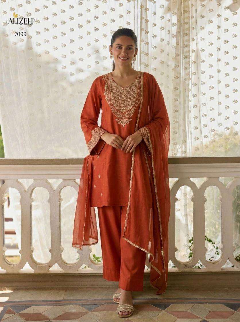 Alizeh Presents 7099-7101 Cotton Silk Readymade Pakistani Kurti Pant With Dupatta Catalog Wholesaler And Exporter 