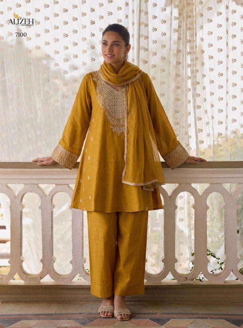 Alizeh Presents 7099-7101 Cotton Silk Readymade Pakistani Kurti Pant With Dupatta Catalog Wholesaler And Exporter 