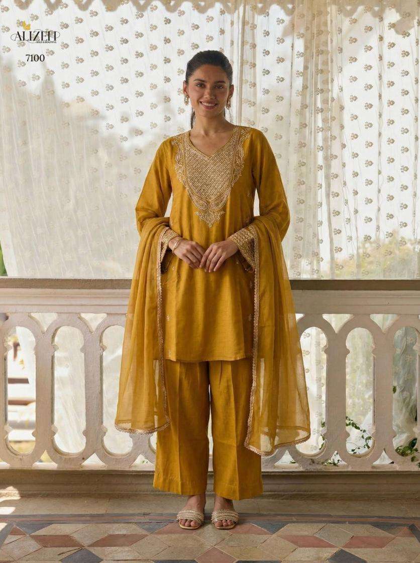 Alizeh Presents 7099-7101 Cotton Silk Readymade Pakistani Kurti Pant With Dupatta Catalog Wholesaler And Exporter 