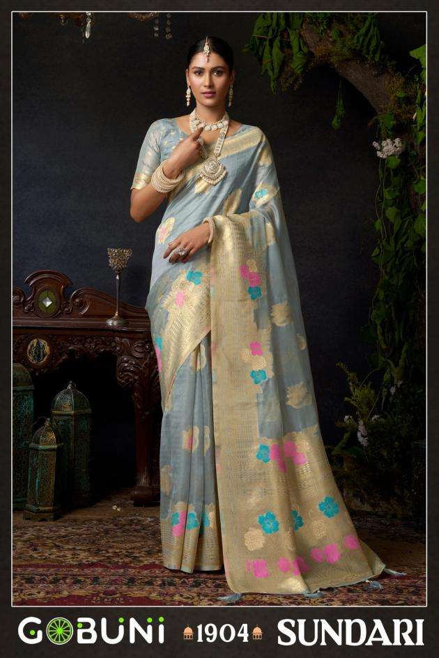 Gobuni Presents Sundari Vol-1 Organza Khadi Traditional Sarees Perfect For Festivals Catalog Wholesaler And Exporter 