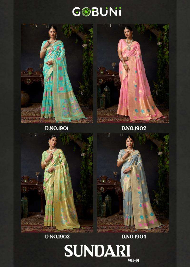 Gobuni Presents Sundari Vol-1 Organza Khadi Traditional Sarees Perfect For Festivals Catalog Wholesaler And Exporter 