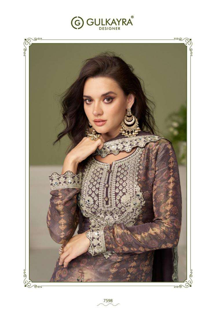Gulkayra Designer Presents Bushra Chinon Fully Stitch Plazzo Style Suits Catalog Wholesaler And Exporter 