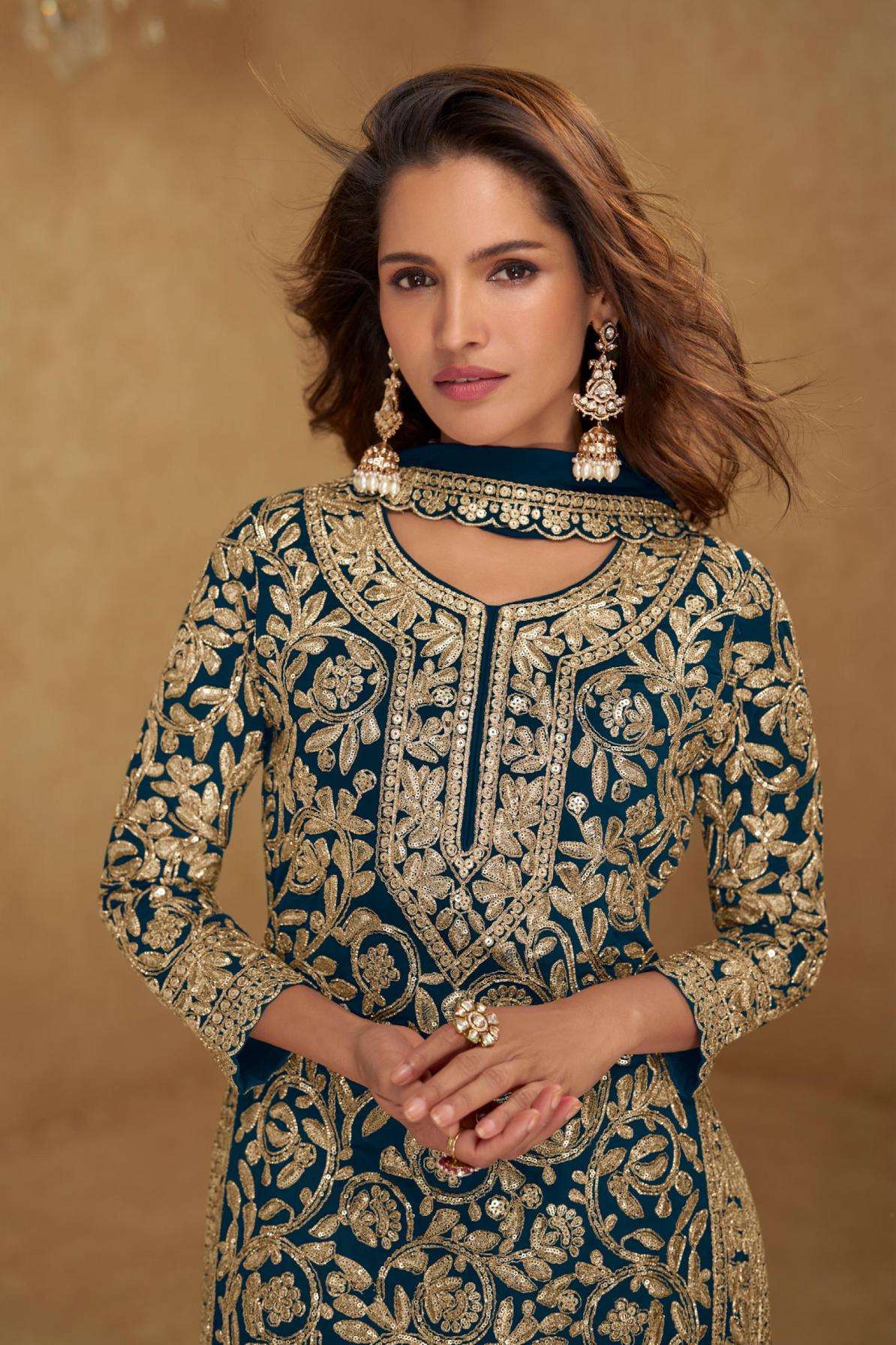 Gulkayra Designer Presents Suhani Georgette Fully Stitch Plazzo Style Dress Catalog Wholesaler And Exporter 