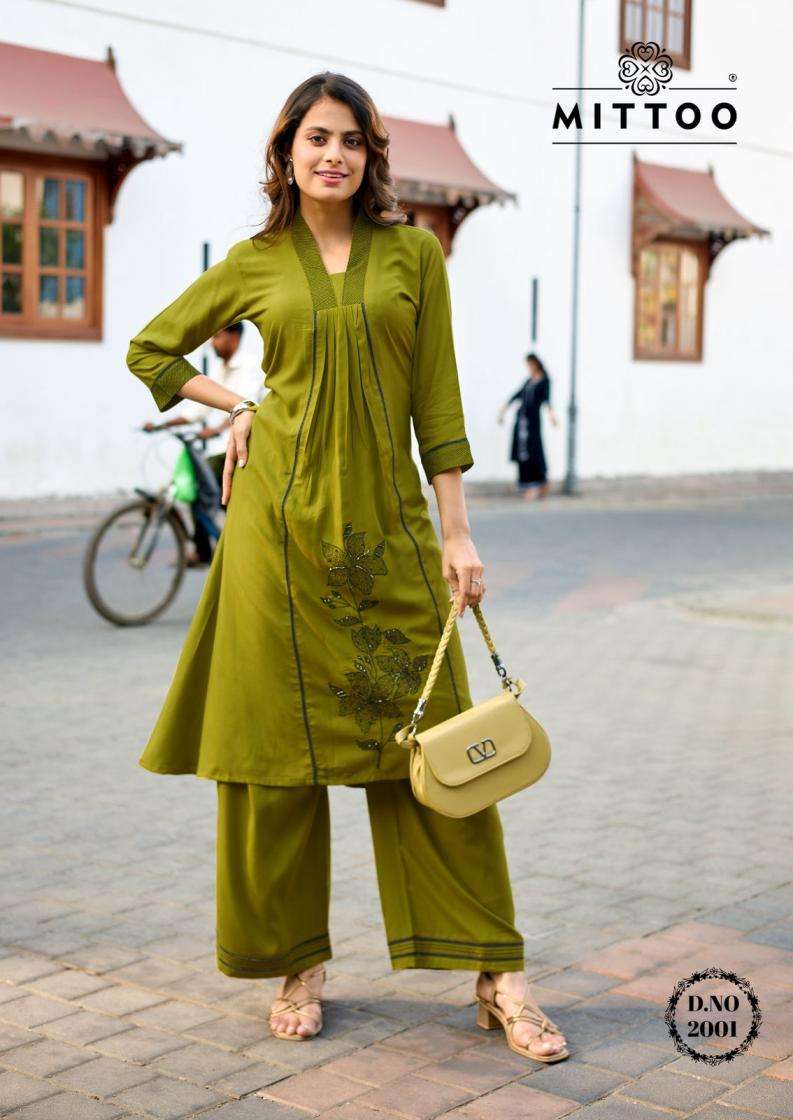 mittoo presents ibaadat readymade rayon thread work co-ord set catalog
