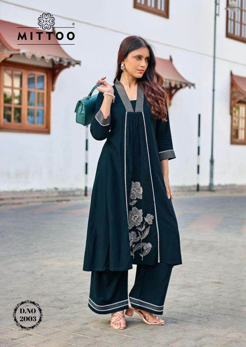 mittoo presents ibaadat readymade rayon thread work co-ord set catalog